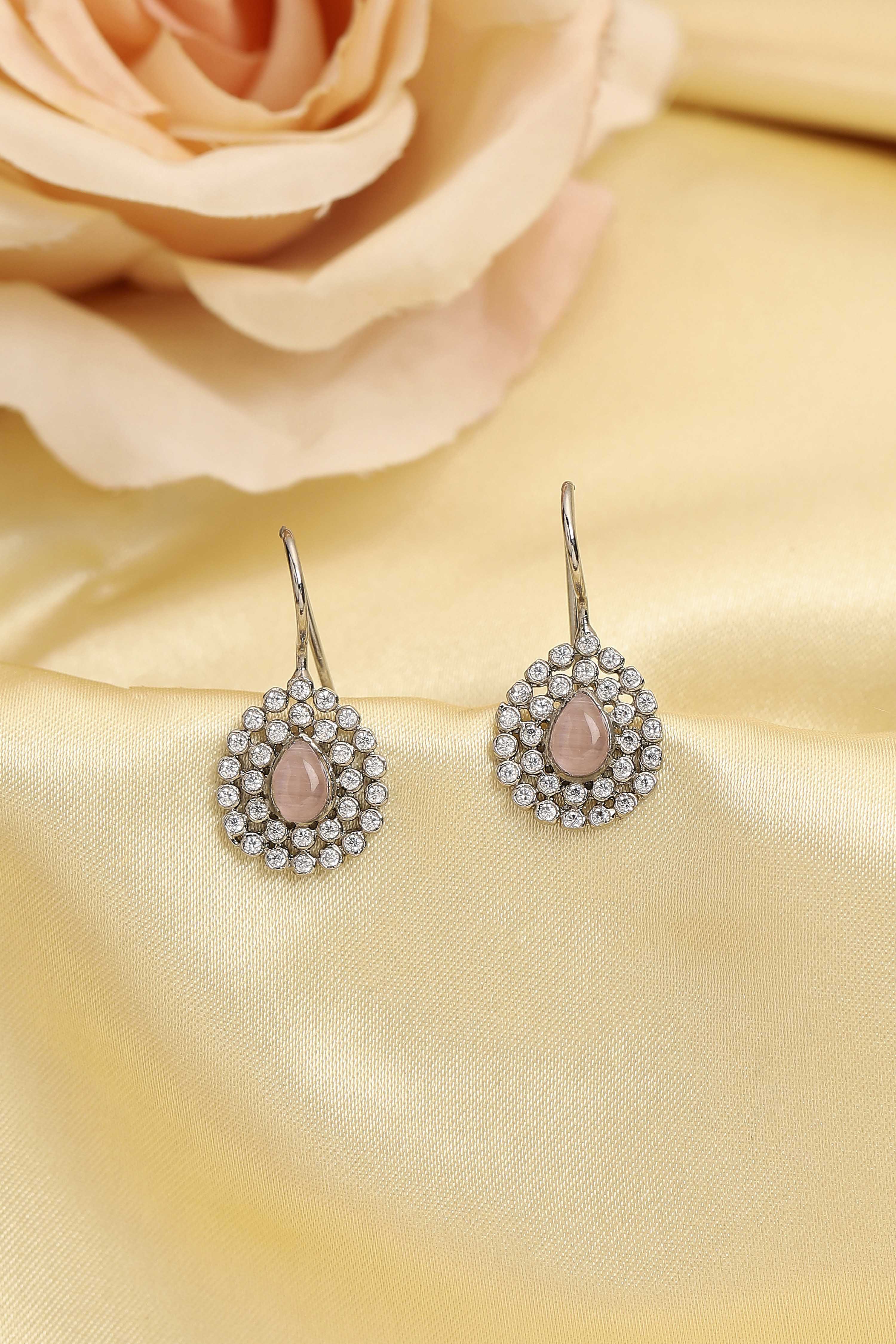 Pink Silver Plated Brass Studded Drop Earrings image number 0