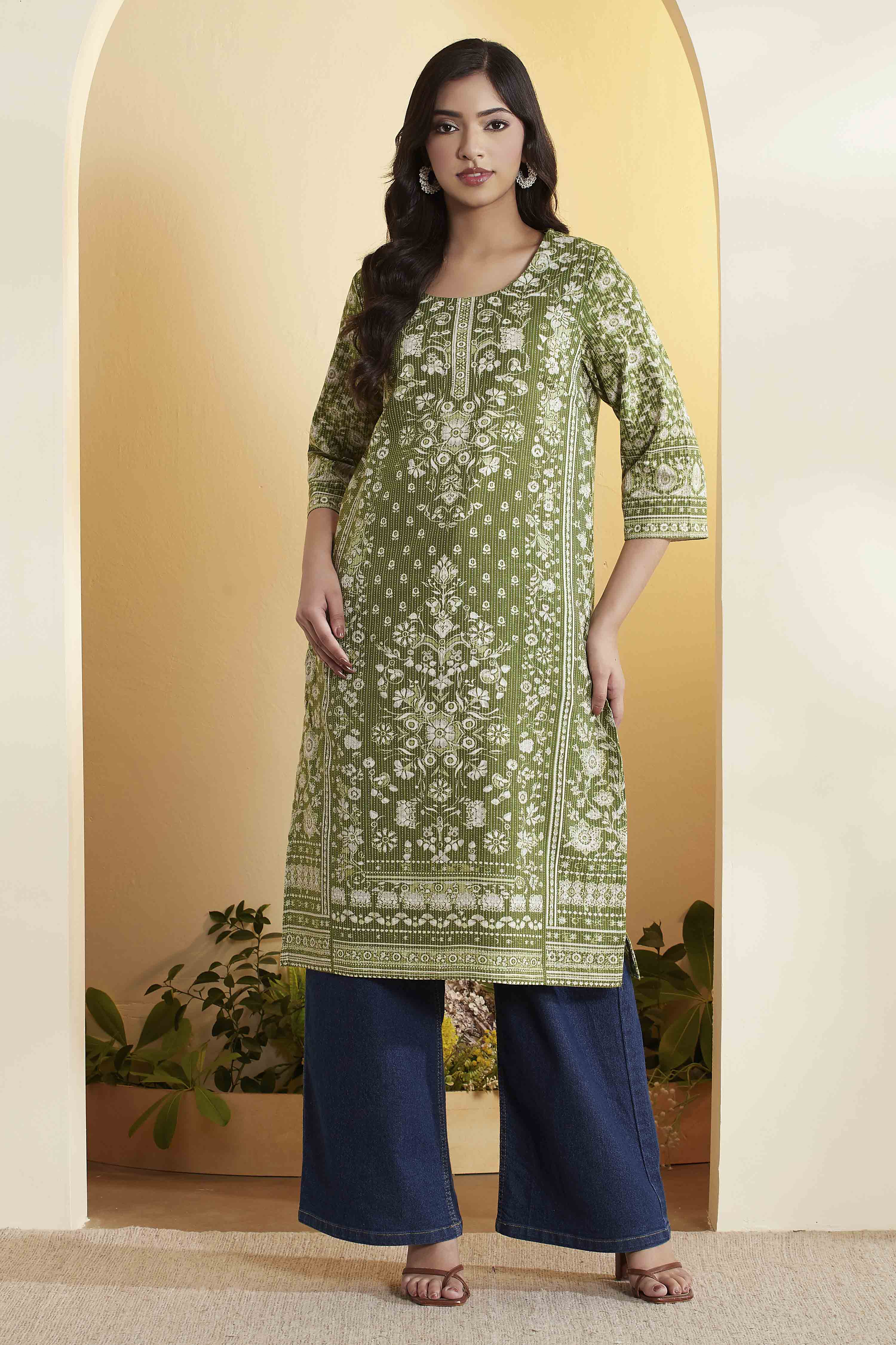 Green Cotton Straight Kurta image number 5
