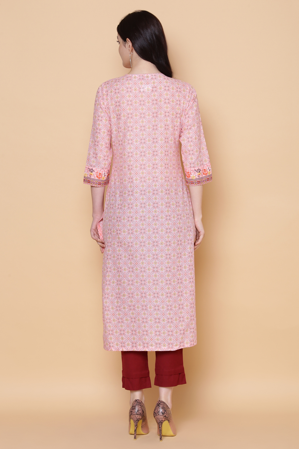 Blue Cotton Straight Printed Kurta image number 5