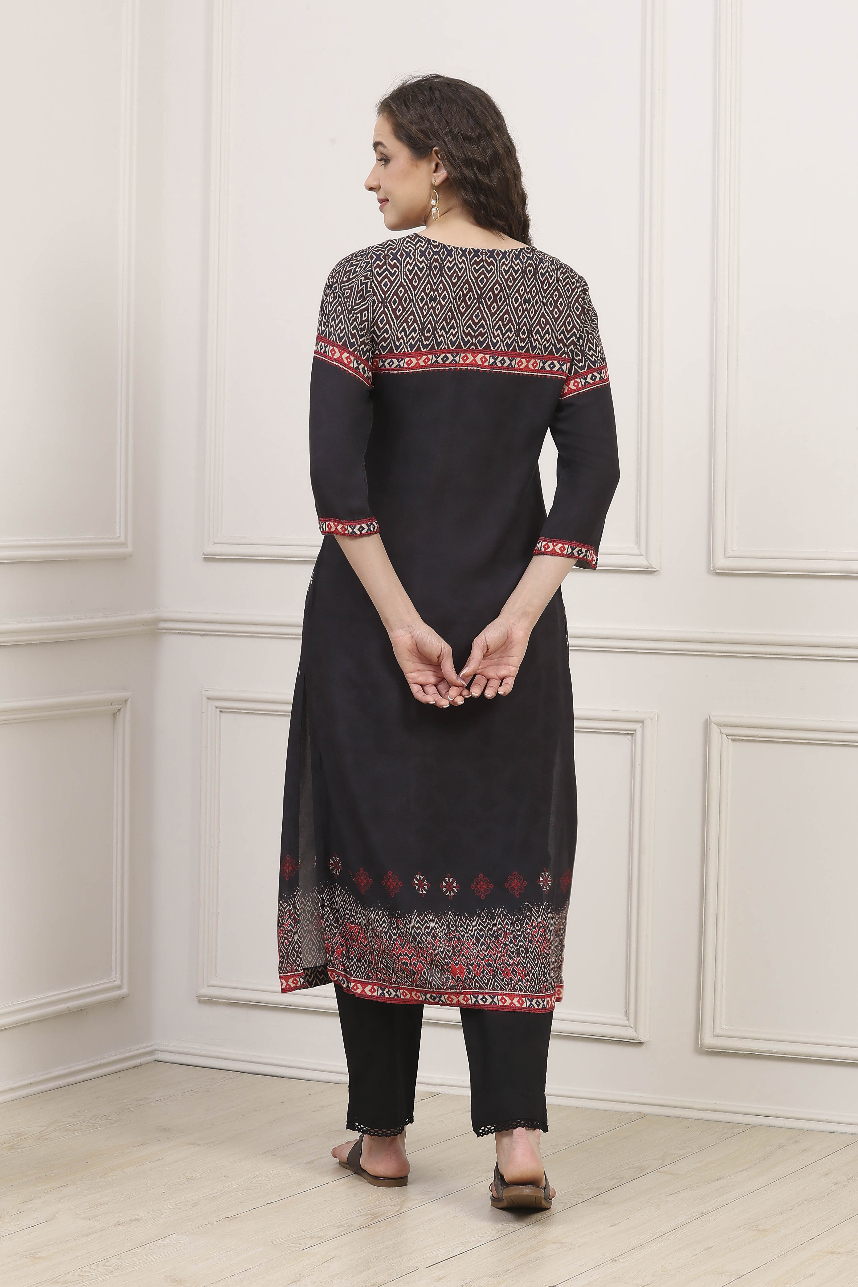 Teal Rayon Straight Printed Kurta image number 3