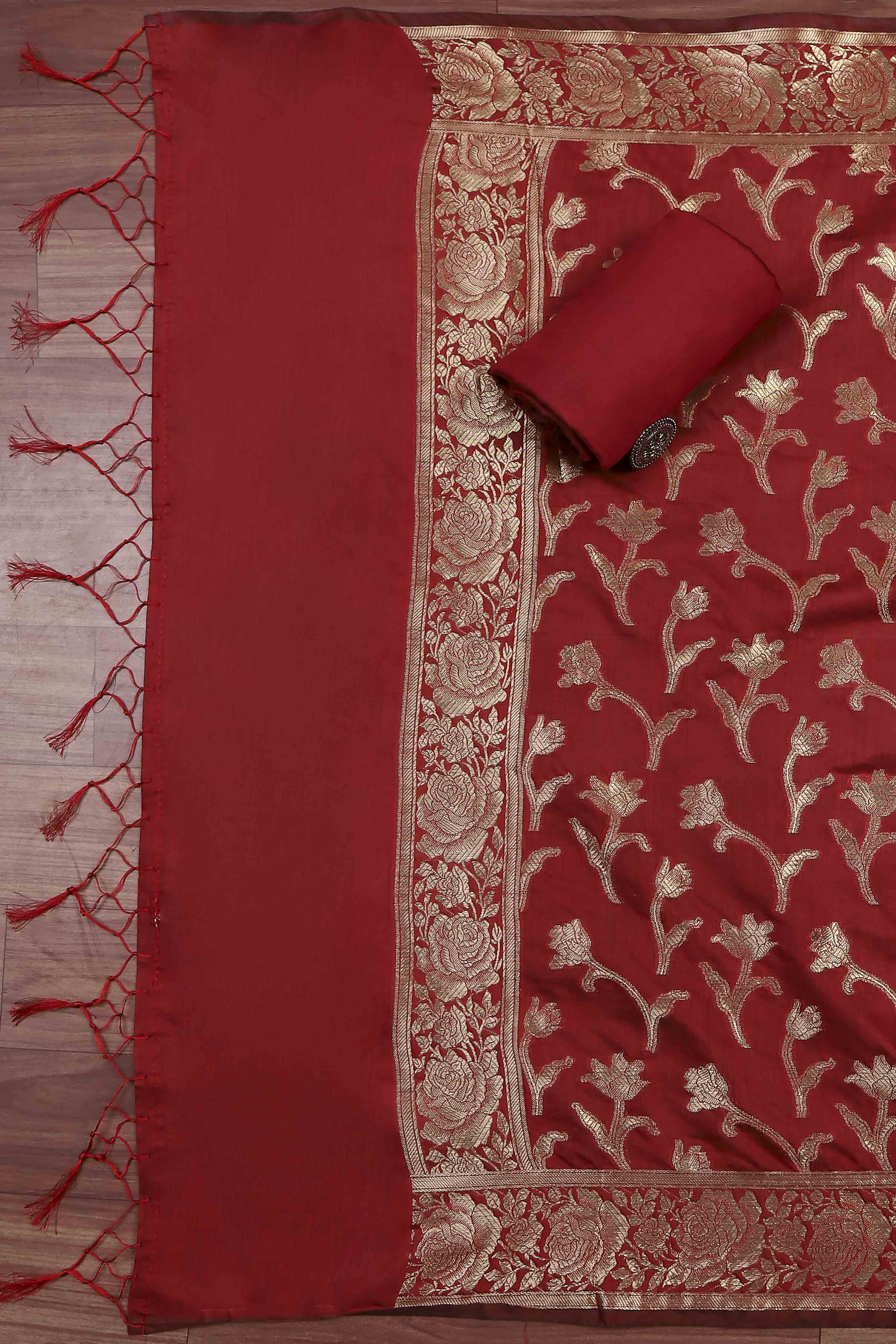 Yellow Banarasi Chanderi Banarasi Print Unstitched Suit Set image number 3