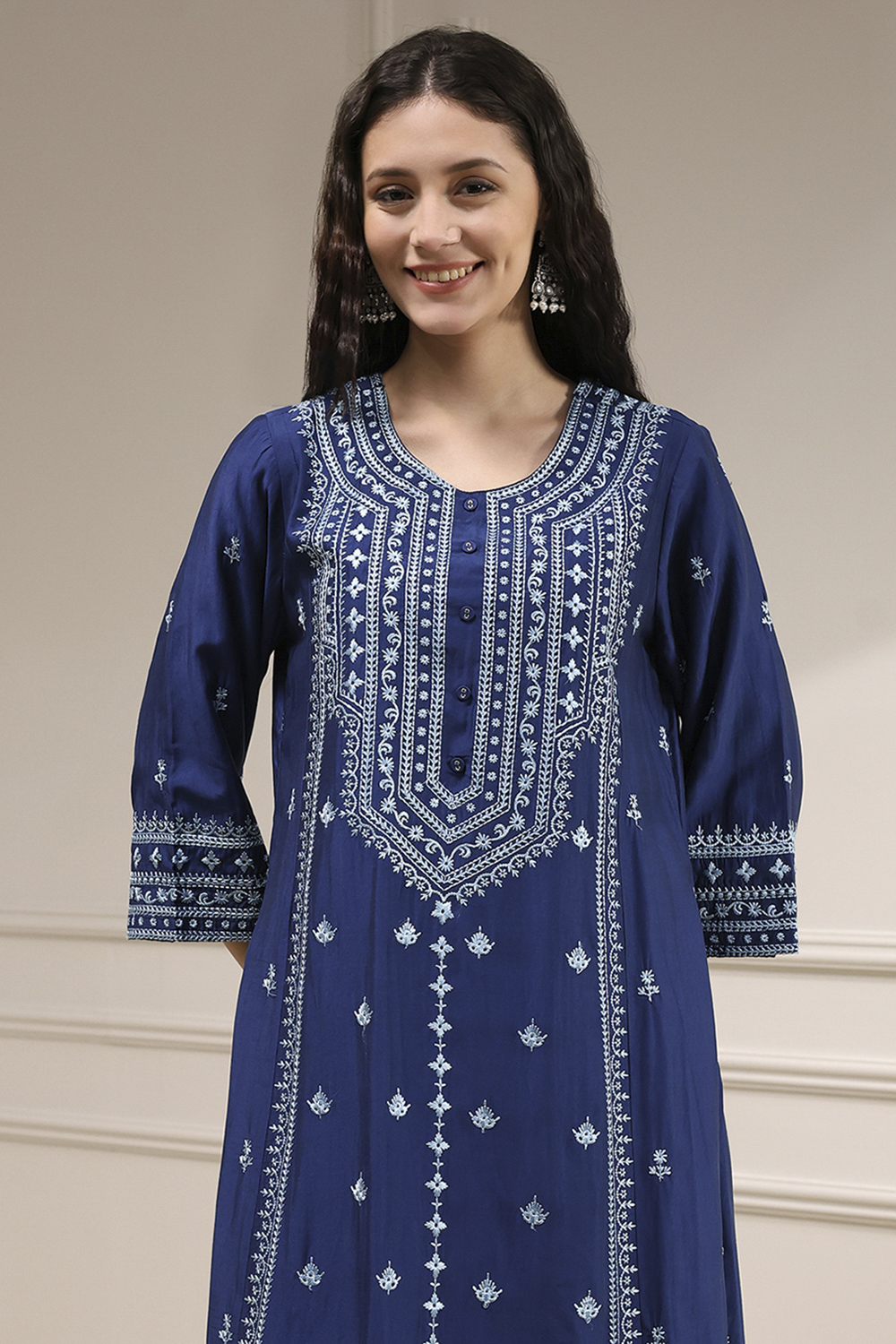 Blue Dyed Printed Straight Suit Set image number 7