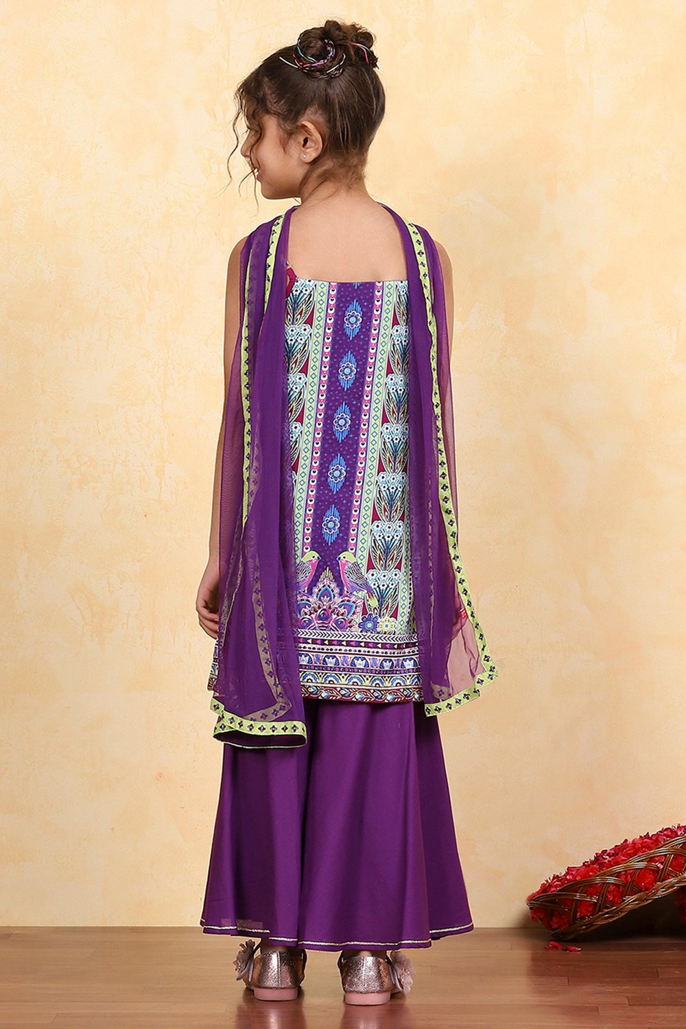 Purple Cotton Printed Straight Sharara Suit Set image number 4