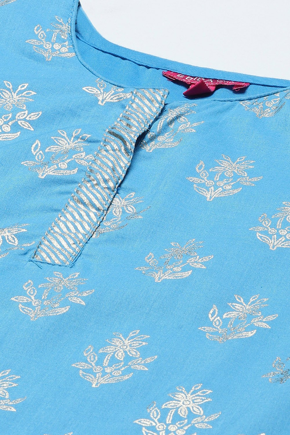 Turquoise Cotton Straight Printed Kurta Patiala Salwar Suit Set image number 1