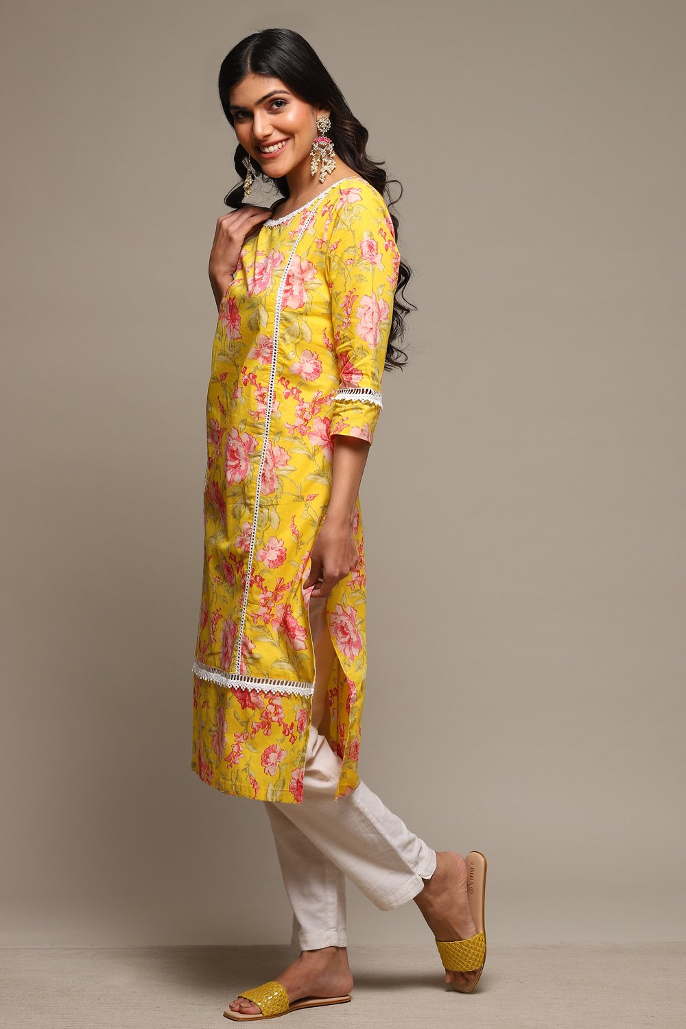 Pink Cotton Straight Printed Kurta image number 2