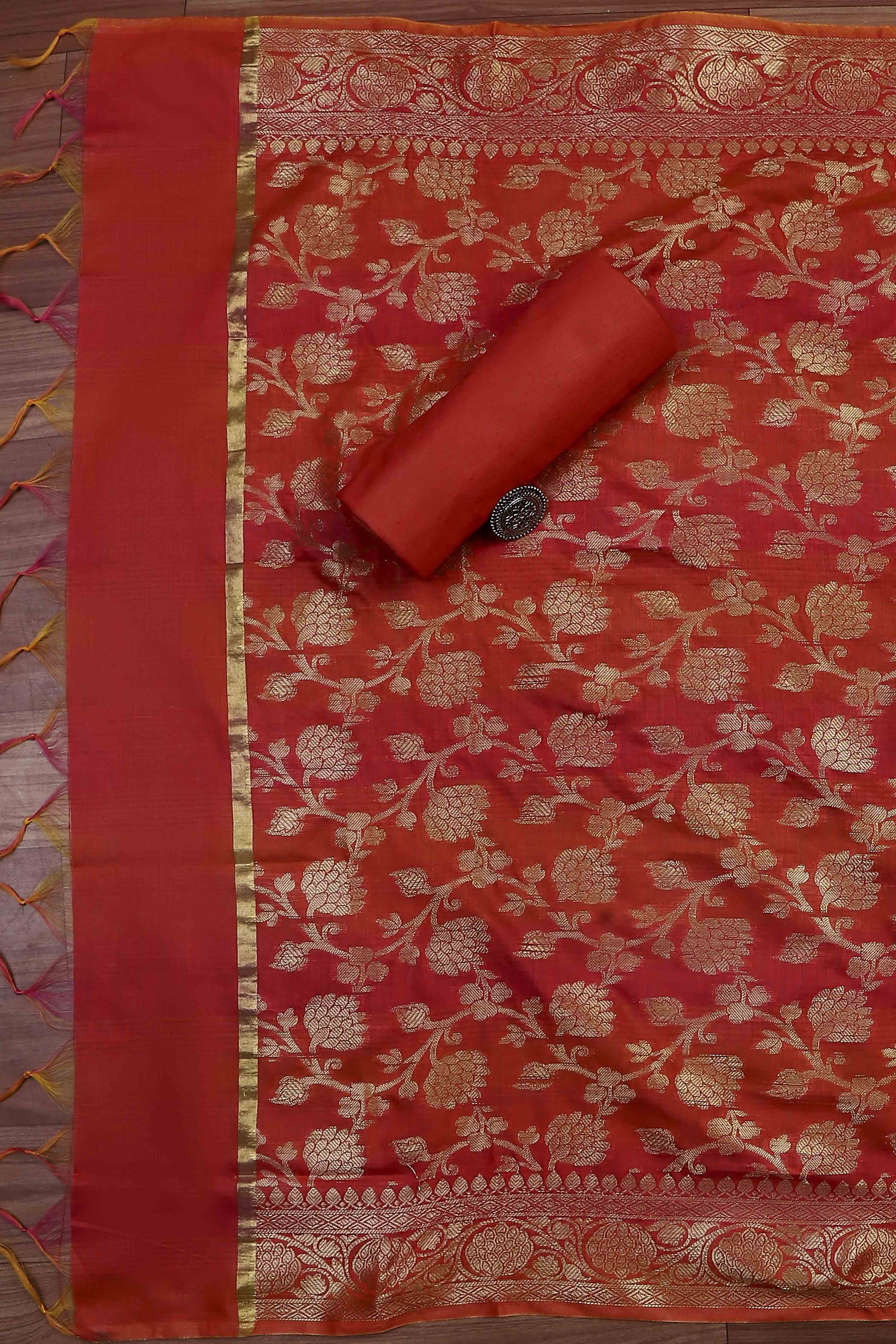 Pink Cotton Printed Embroidered Unstitched Suit Set image number 3