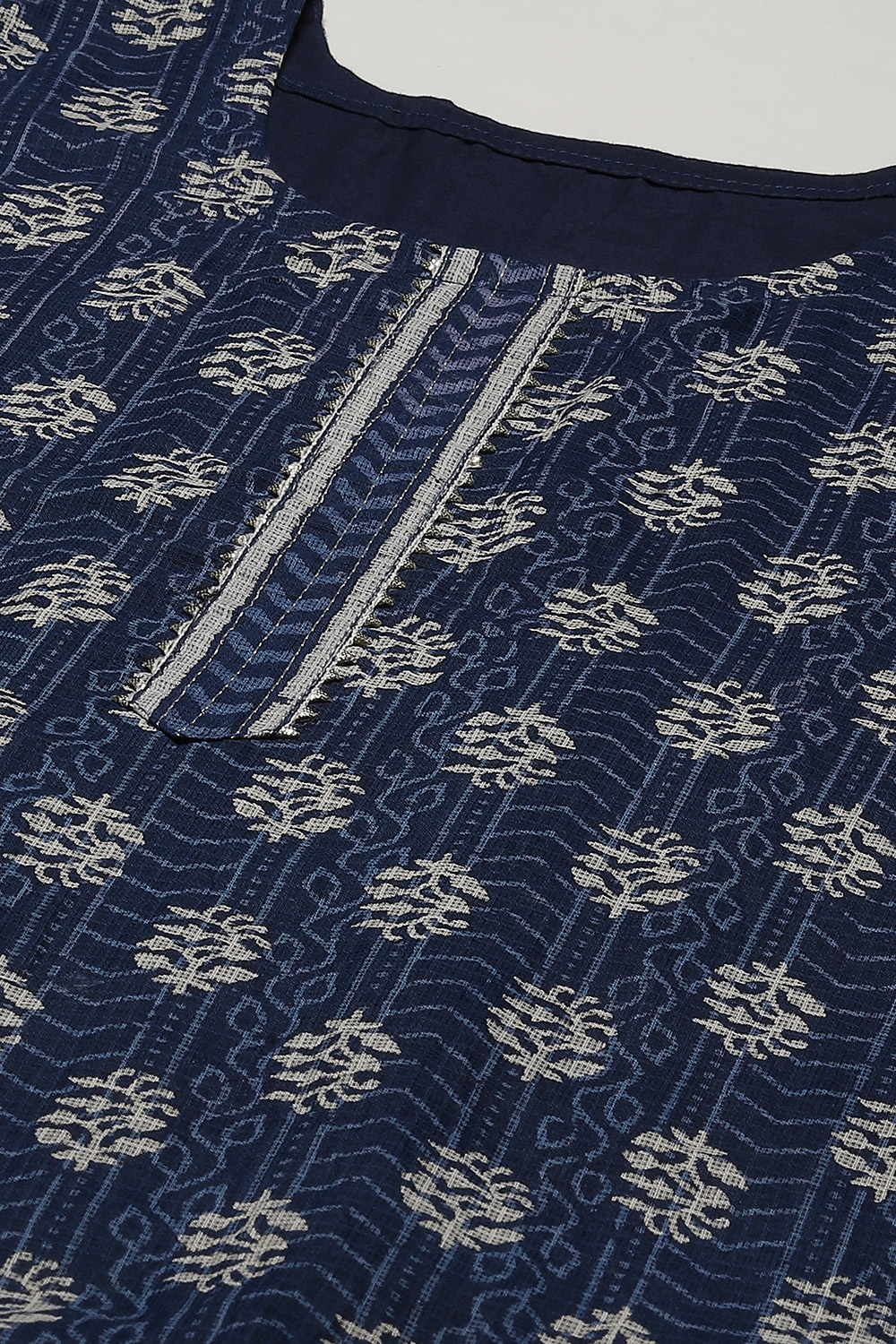Blue Cotton Hand Block Print Unstitched Suit Set image number 5