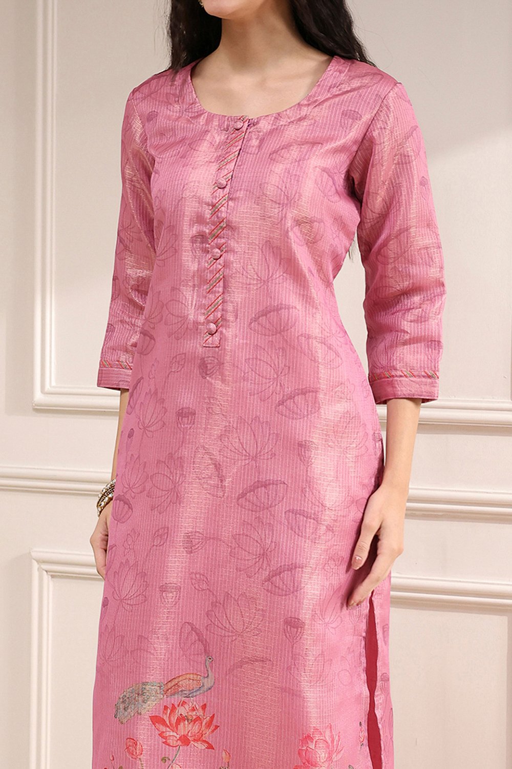 Pink Cotton Printed Unstitched Suit Set image number 2