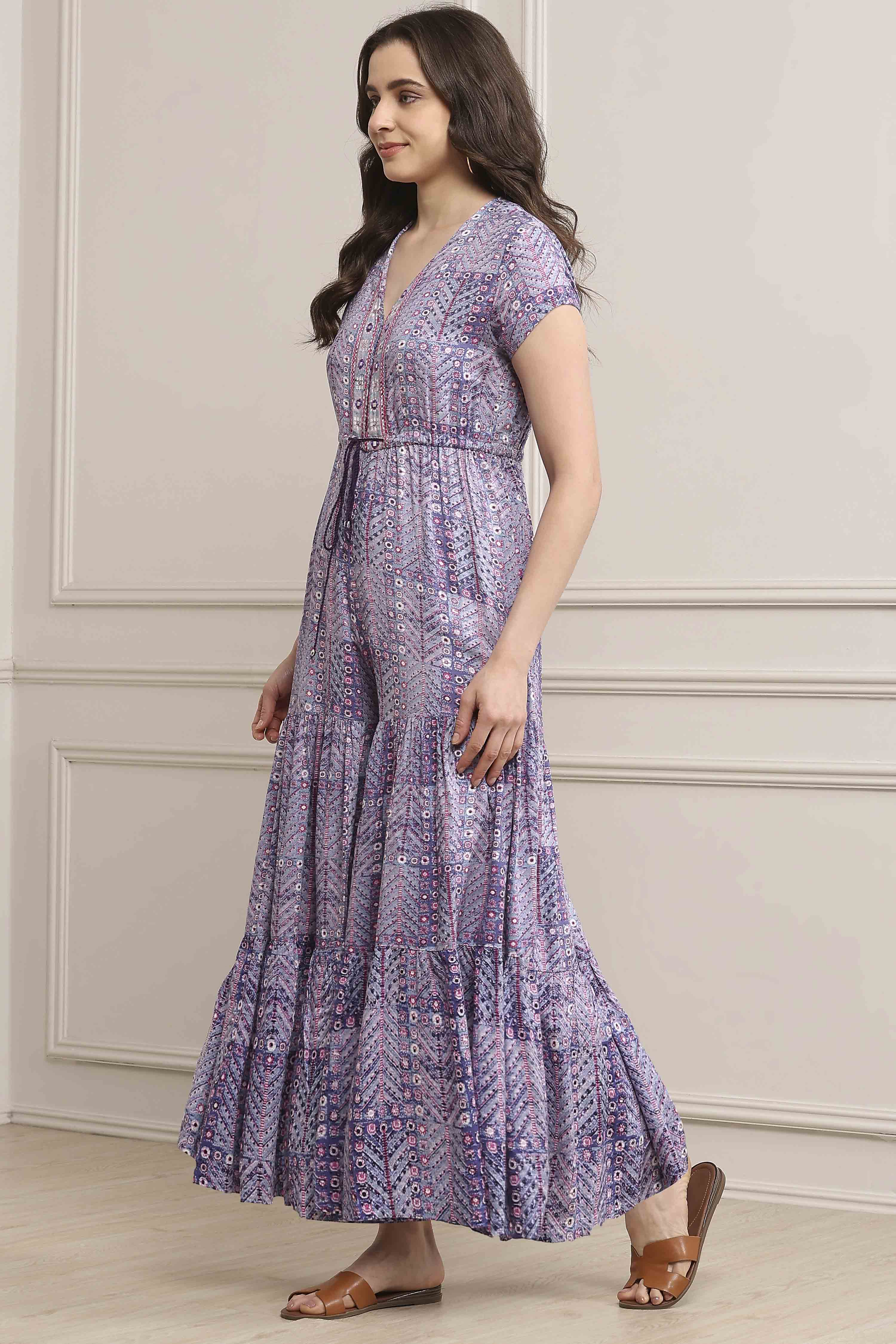 Purple LIVA Printed Jumpsuit image number 2