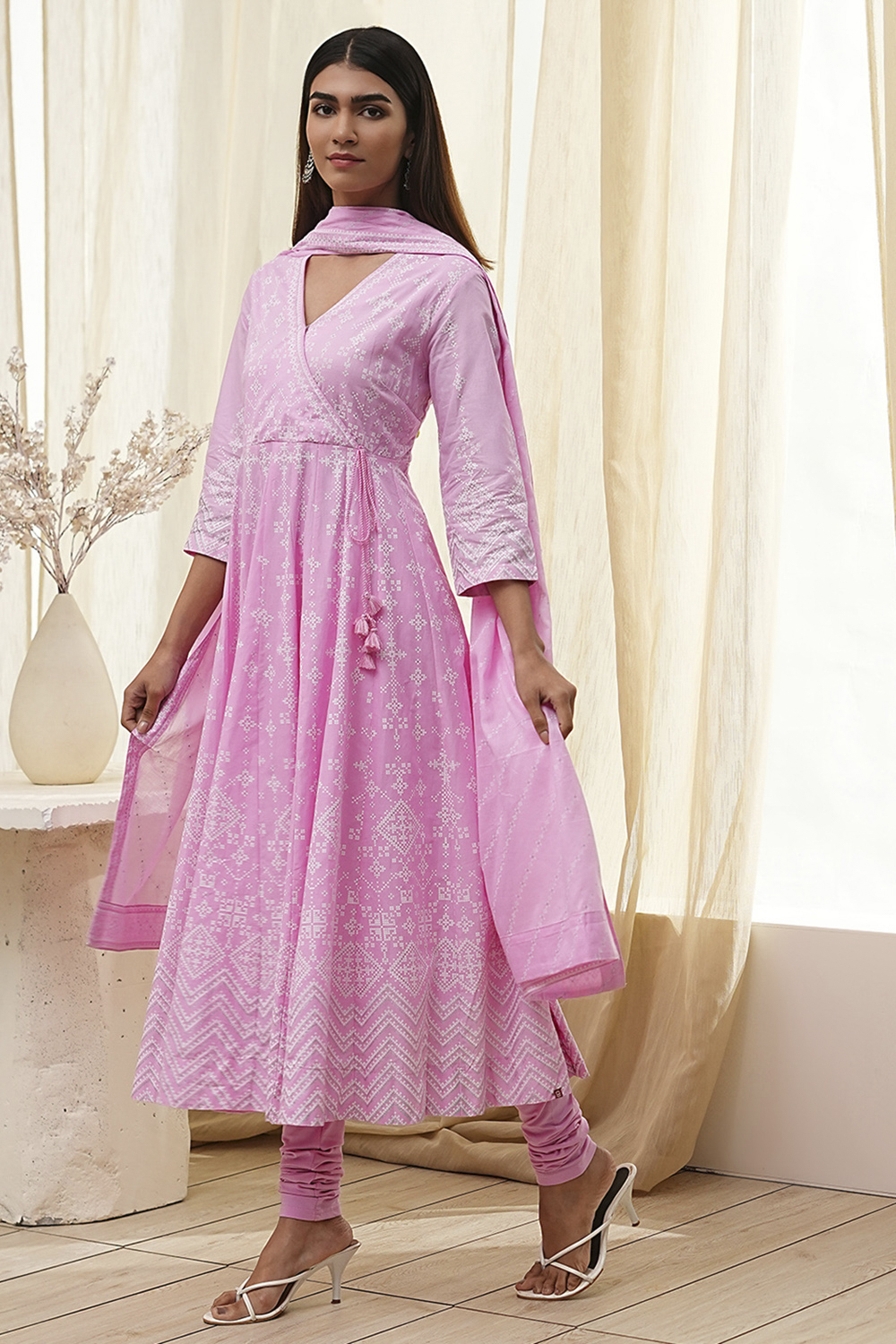 Pink Cotton Anarkali Suit Set image number 3