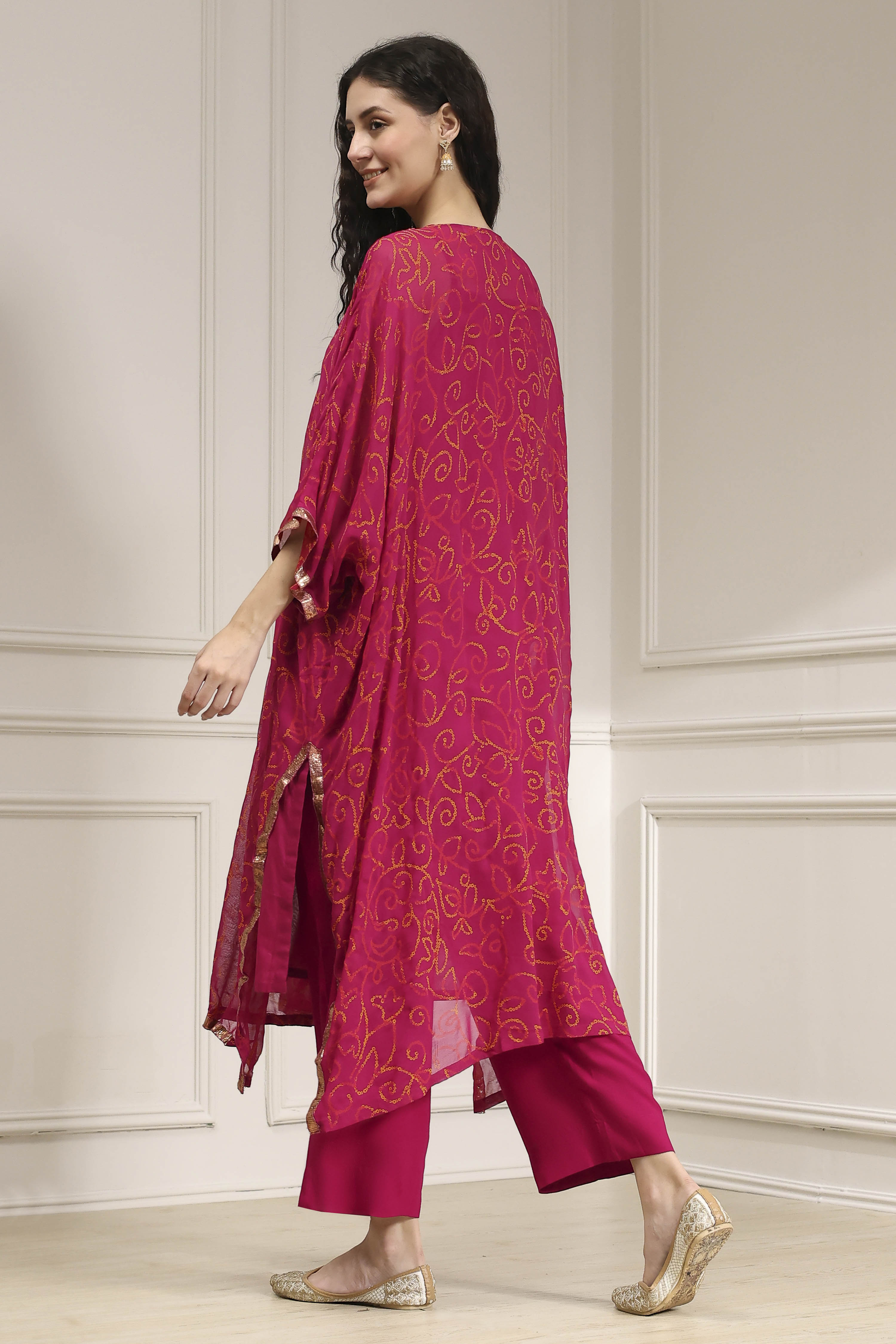 Purple Viscose Straight Printed Fusion Set image number 4