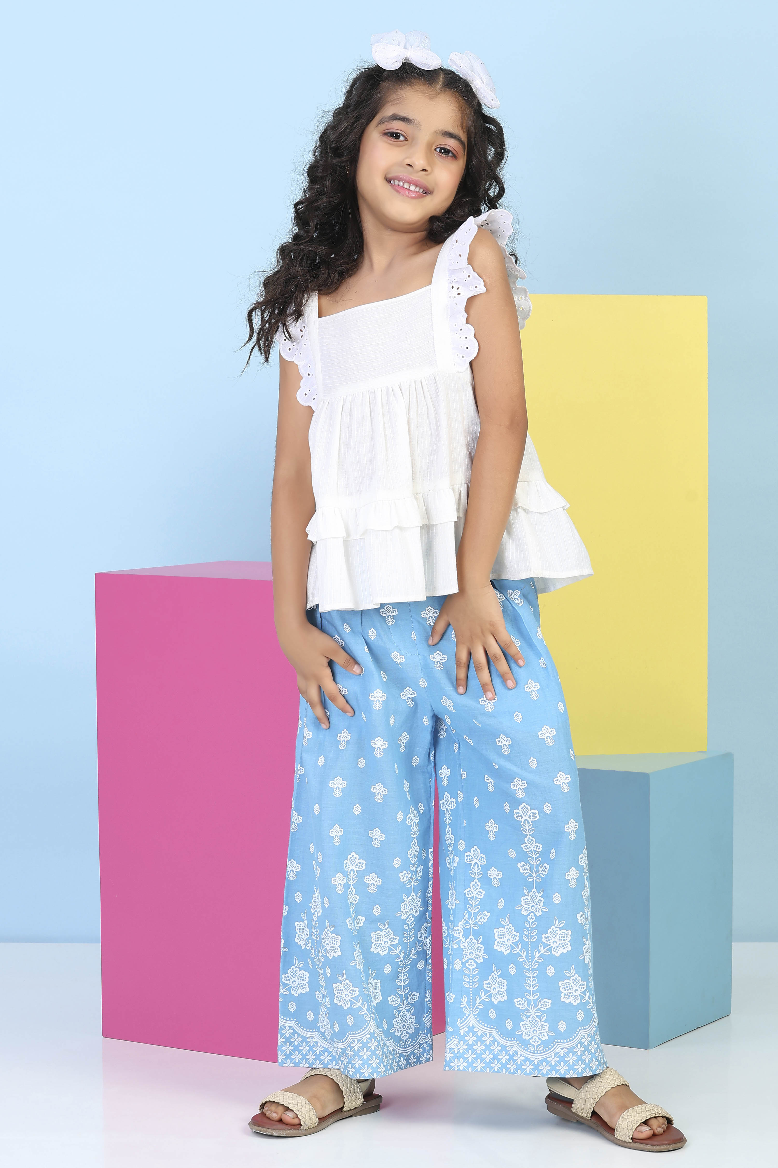 Blue Cotton Printed A-line Suit Set image number 6