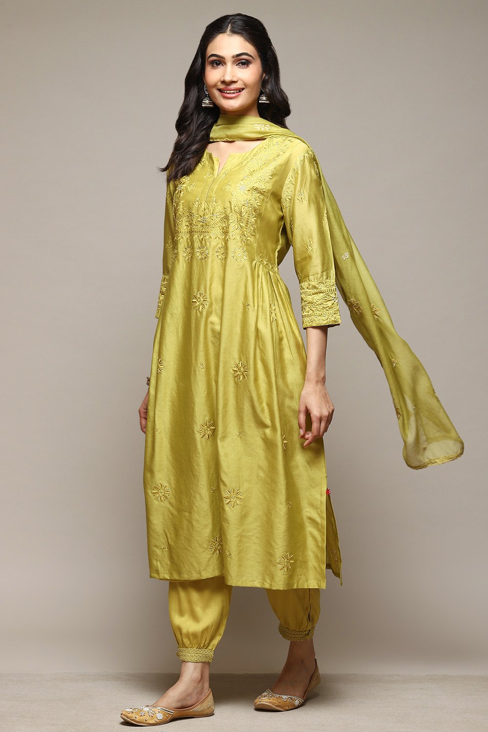 Ivory Cotton Blend Layered Kurta Suit Set image number 0