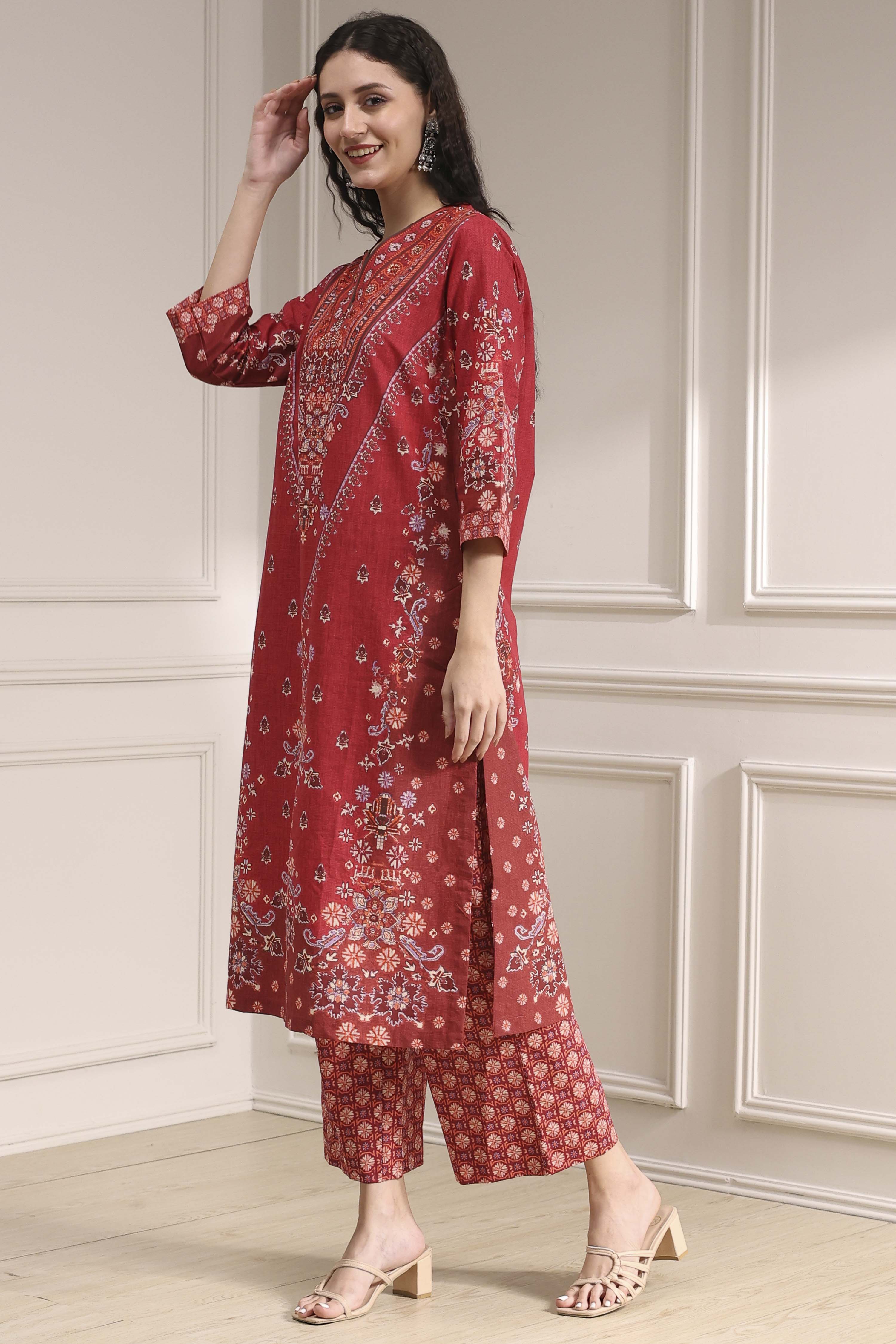 Blue Cotton Straight Printed Suit Set image number 3