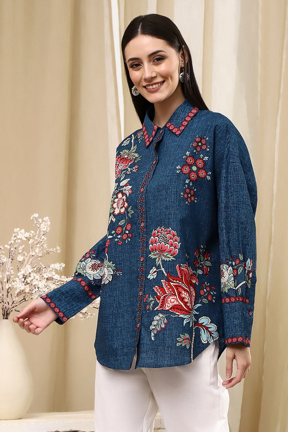 Brown Cotton Floral Printed Shirt image number 2
