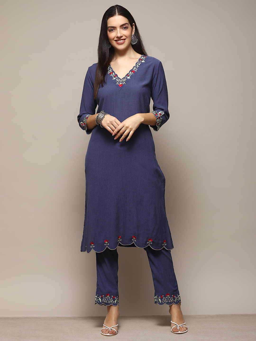 Pink Poly Viscose Straight Suit Set image number 6