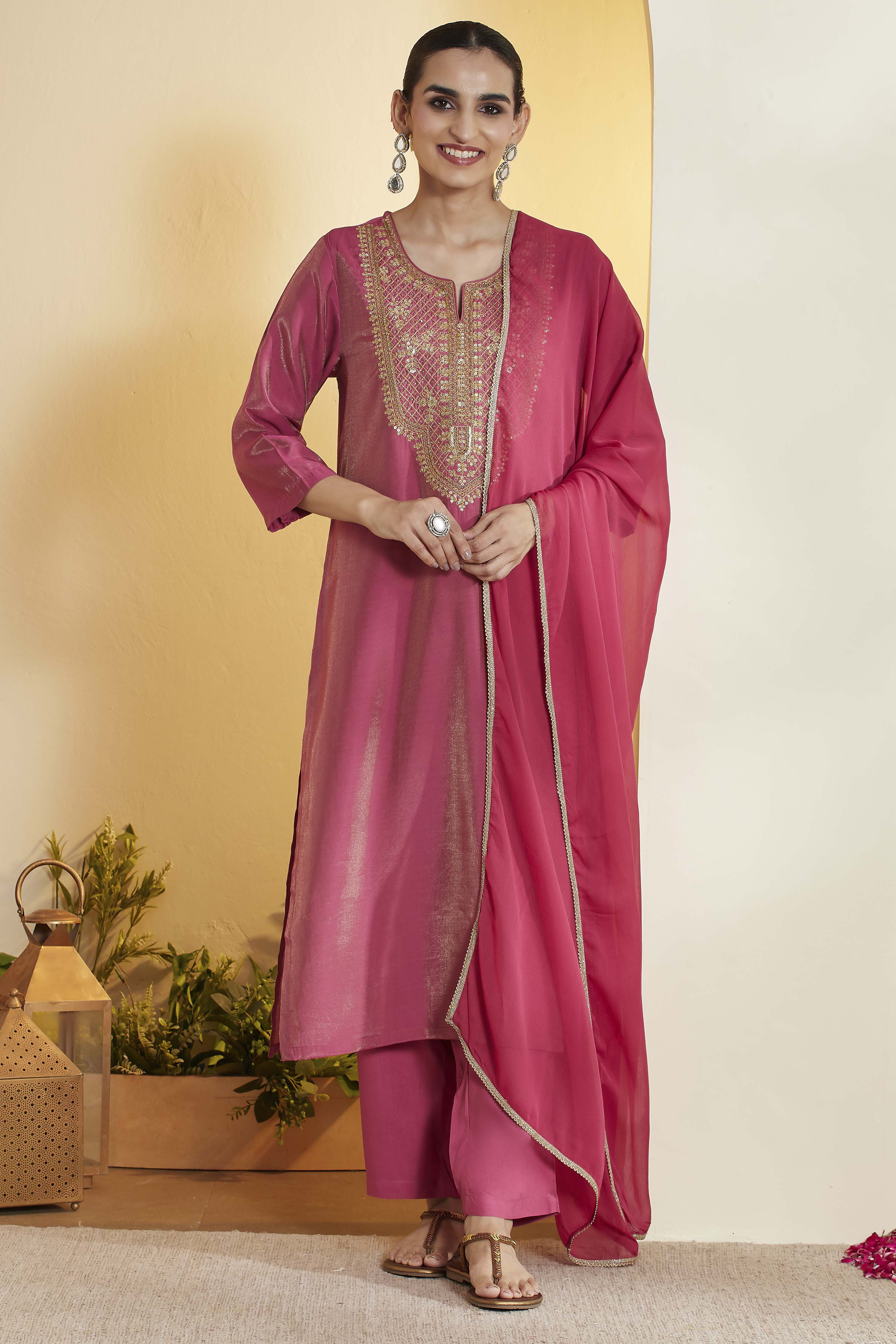 Turquoise Viscose Rayon Embroidered Straight Kurta Set image number 7