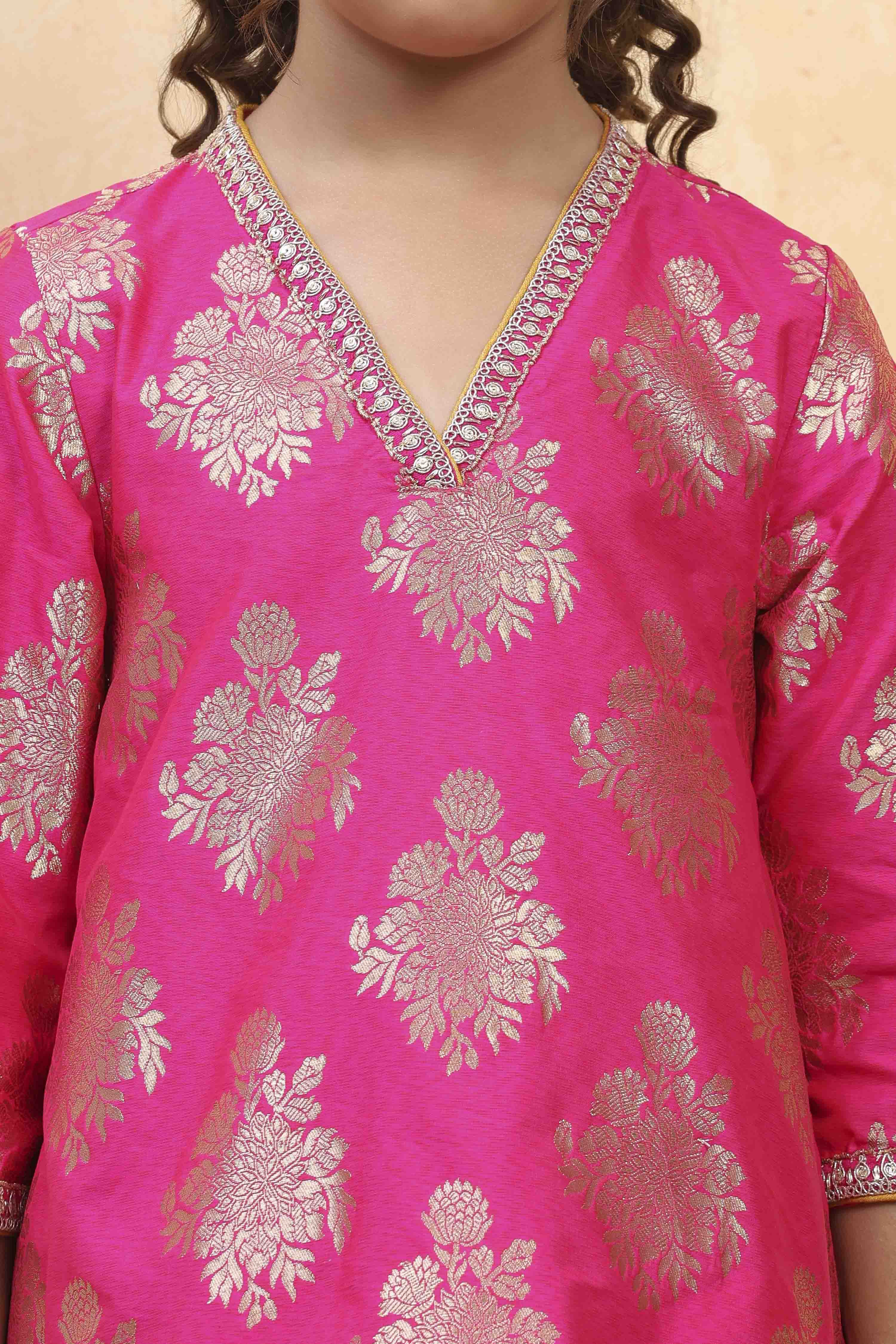 Fuchsia Art Silk Flared Kurta Pants Set image number 1