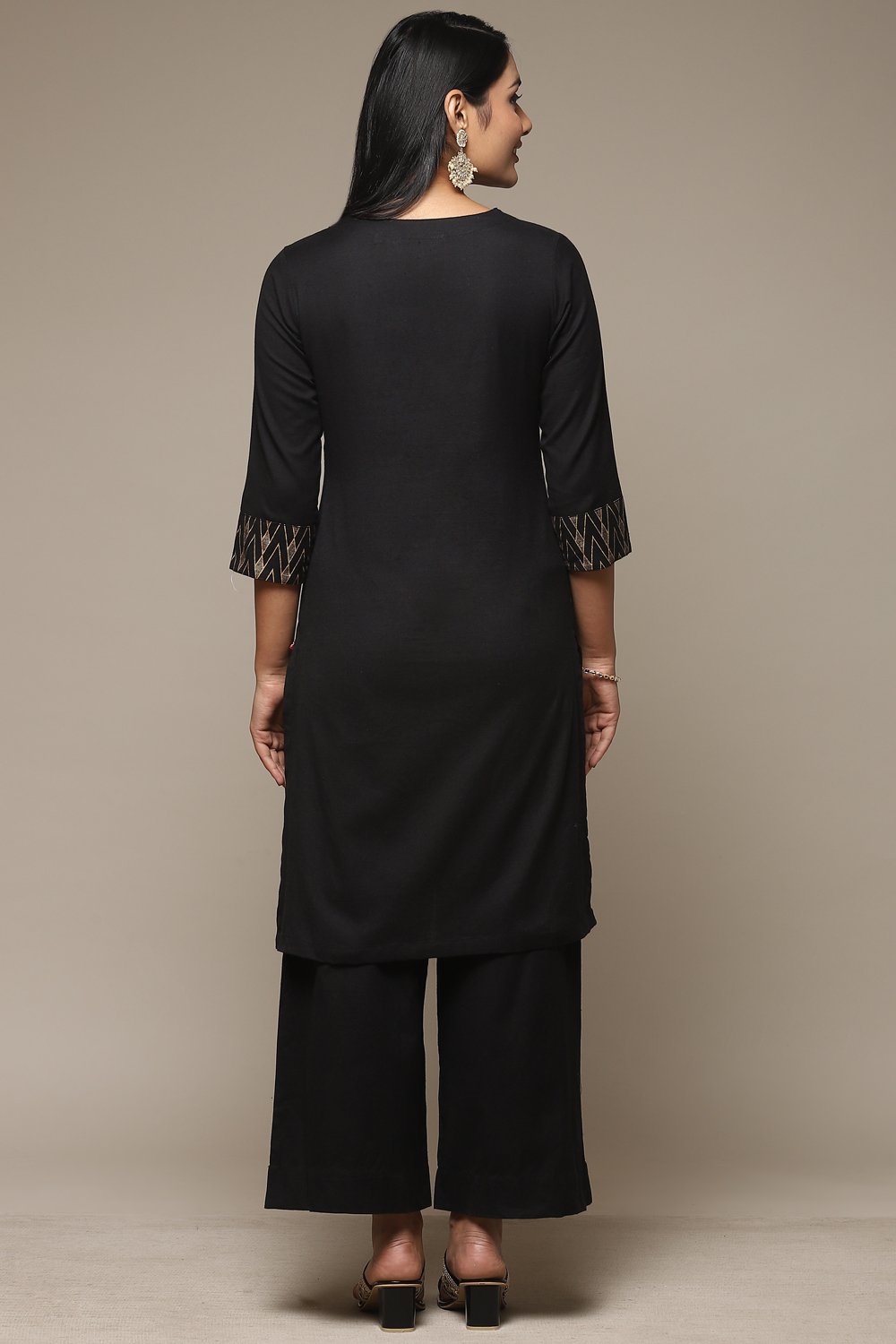 Blue Cotton Blend Straight Kurta Palazzo Suit Set image number 4