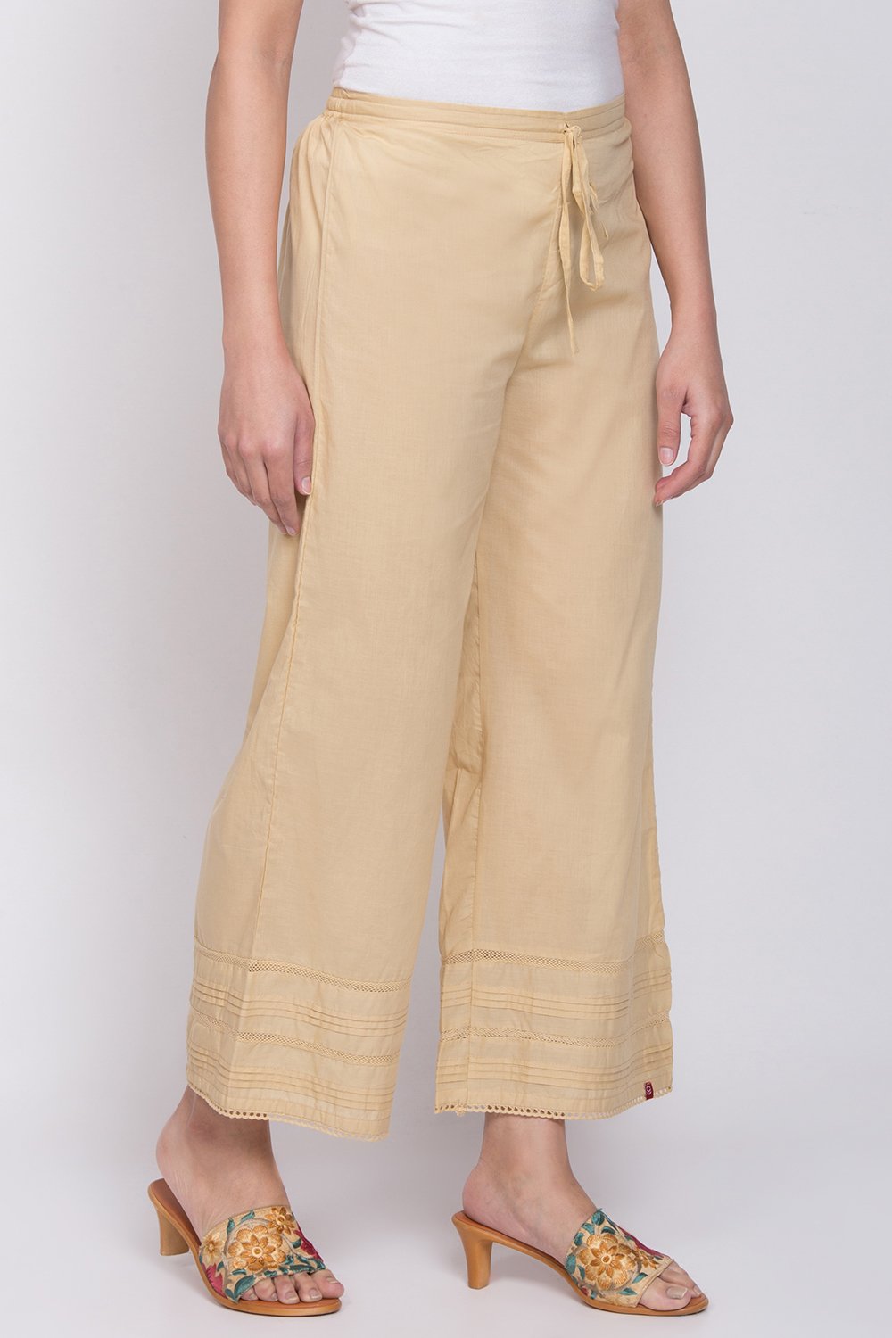 Beige Cotton Palazzo image number 3