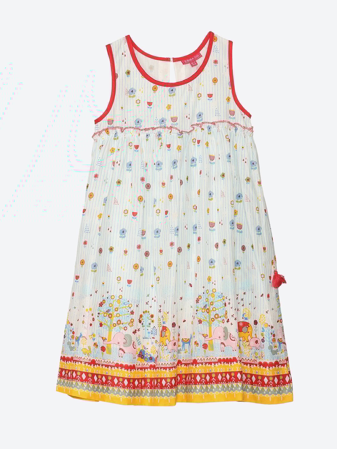 White Cotton A-Line Printed Dress image number 0