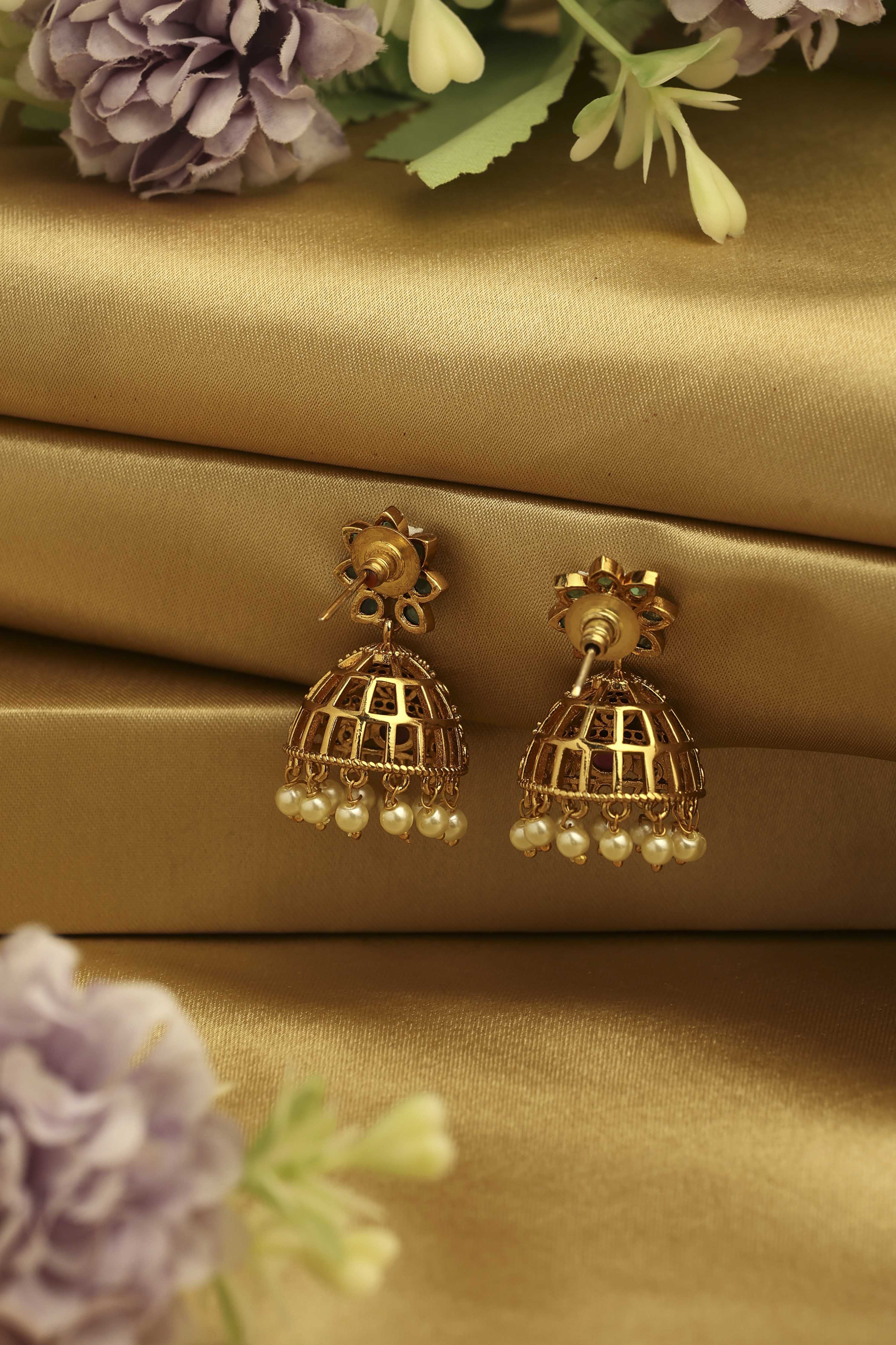 Green Brass Jhumka image number 2