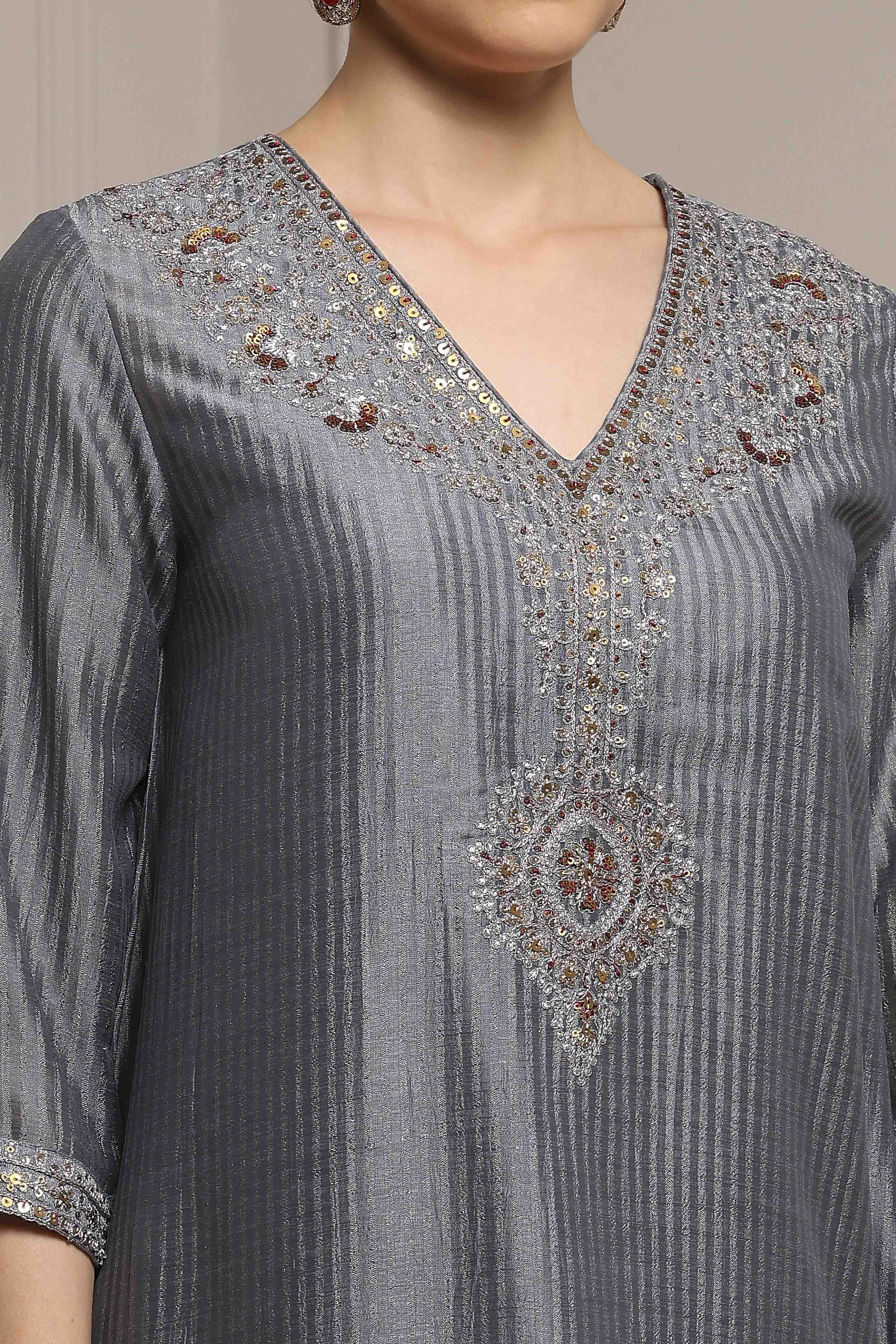 Green Striped Straight Suit Set image number 1