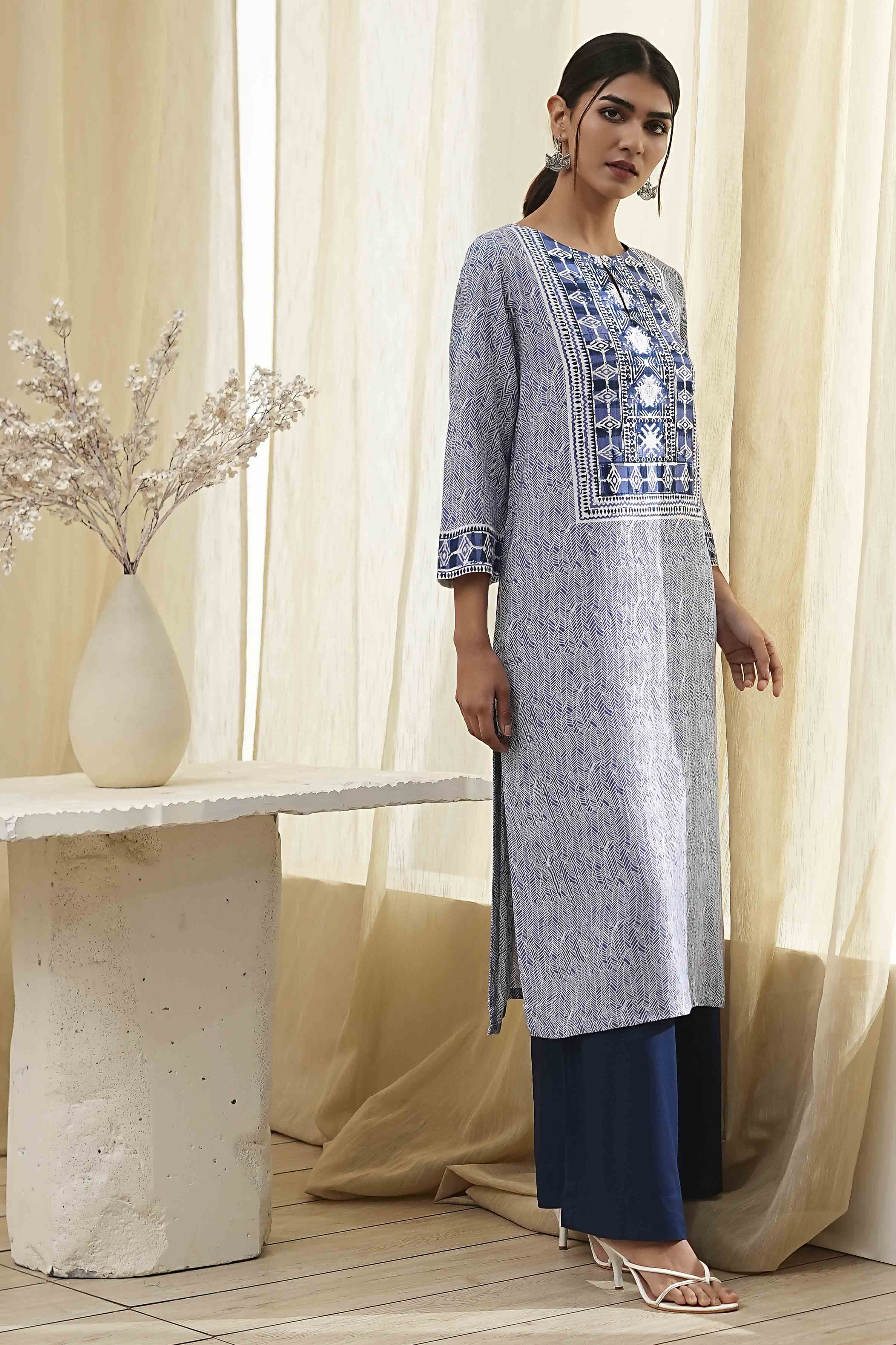 Beige Printed Straight Kurta image number 0