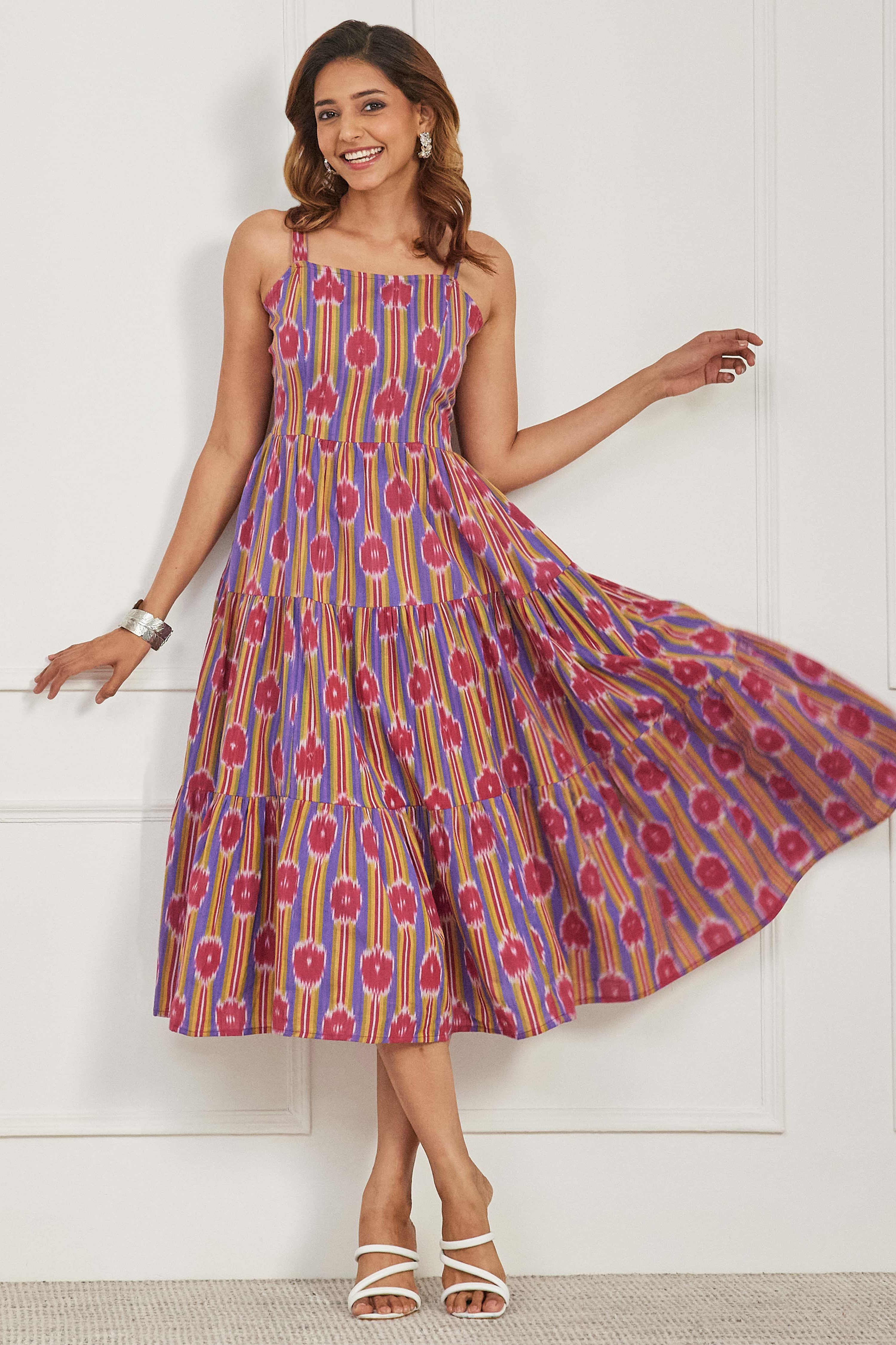 Blue Cotton A Line Dress image number 0