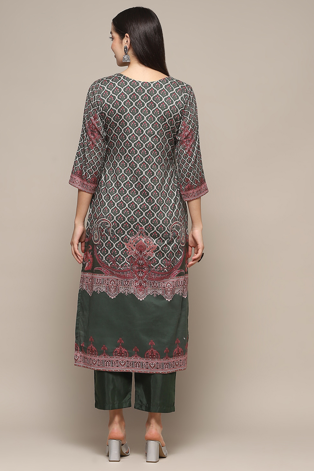 Olive Cotton Unstitched Suit set image number 6