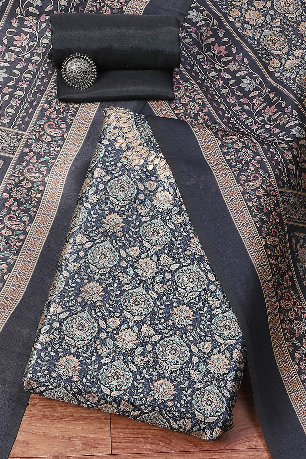 Grey Silk Blend Unstitched Suit Set image number 0