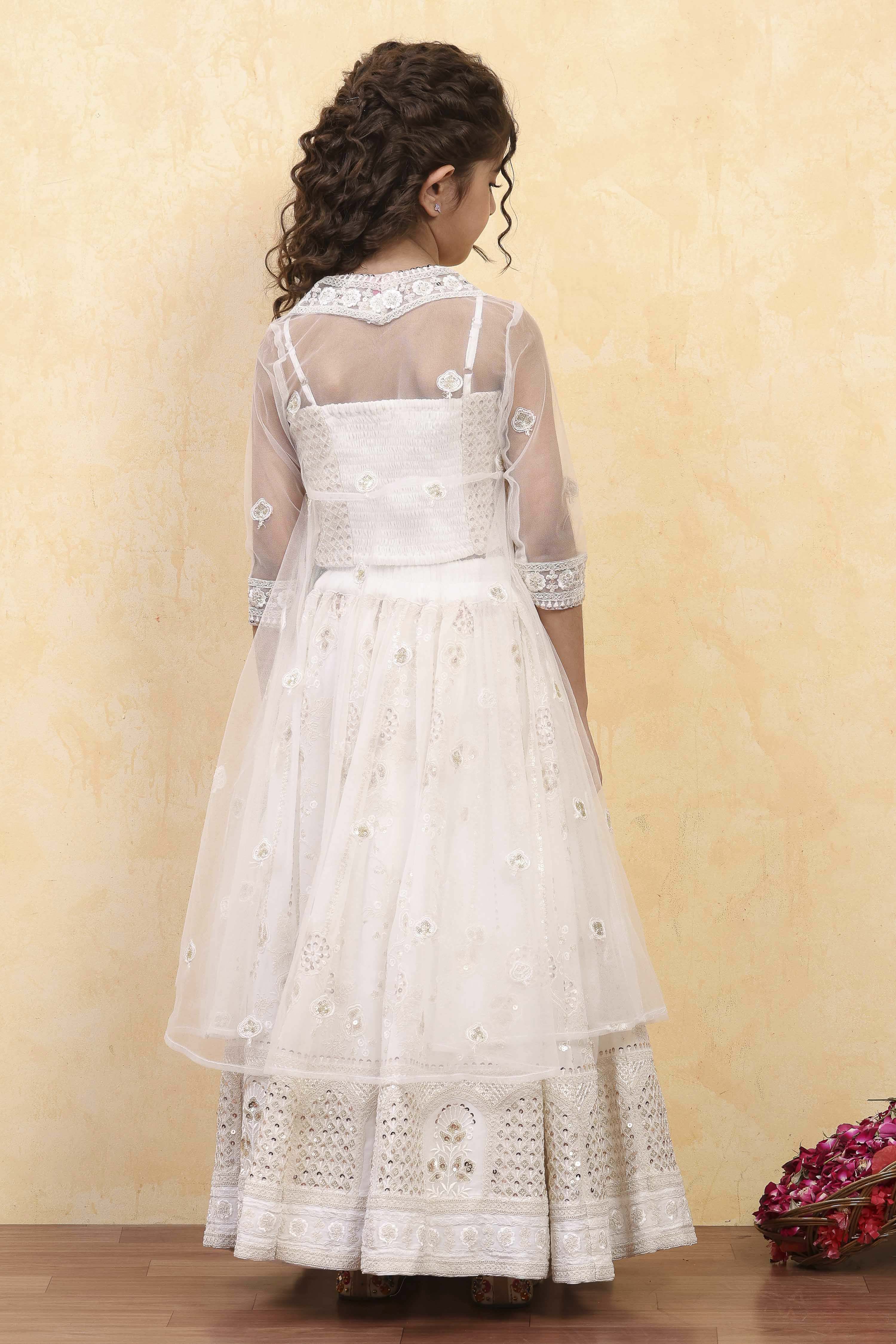 White Polyester Dyed Kalidar Lehenga Set image number 4