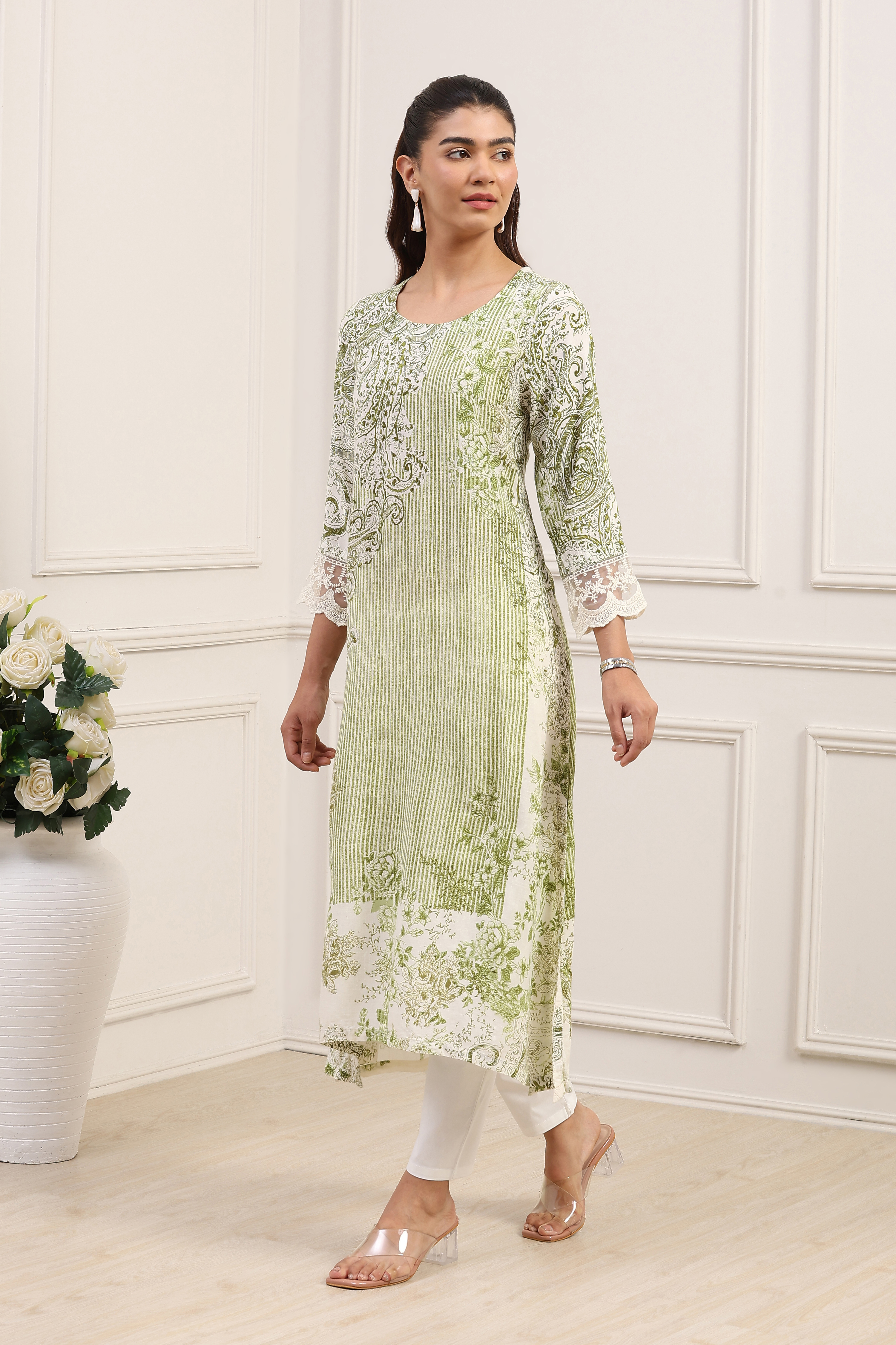 Green Viscose Rayon Printed Straight Kurta image number 2