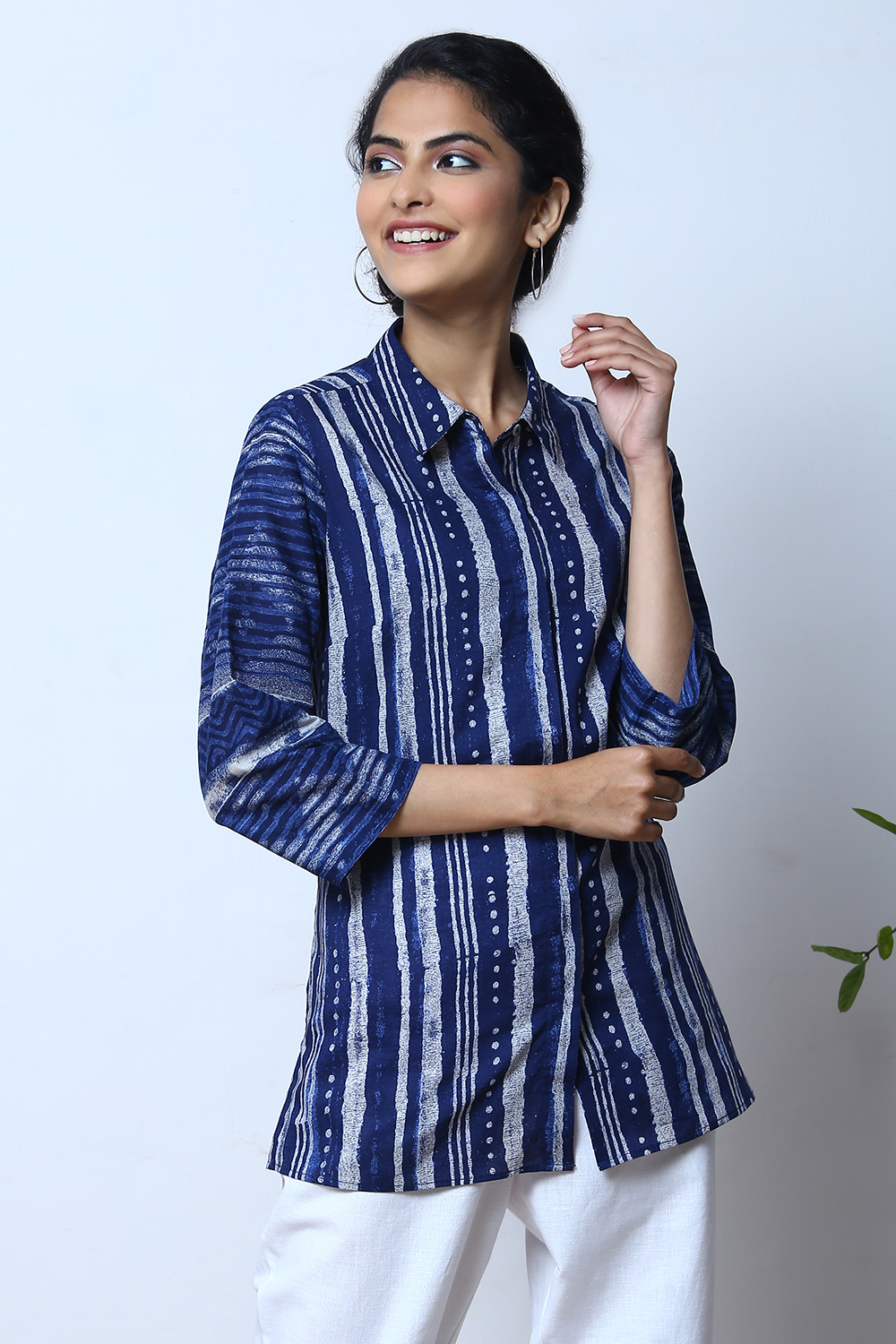 Indigo Cotton Shirt Printed Kurti image number 3