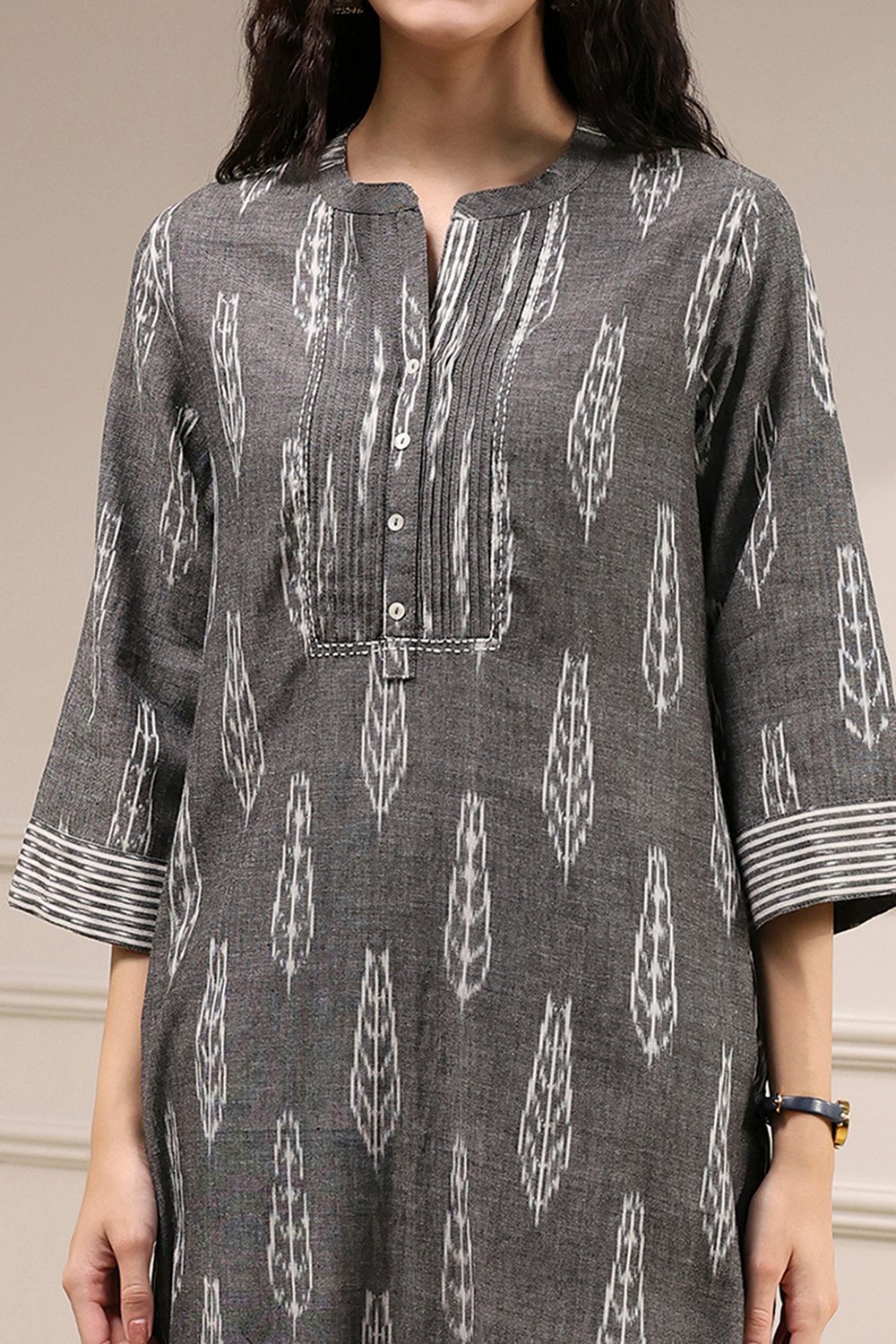 Grey Cotton Straight Yarndyed Kurta image number 1