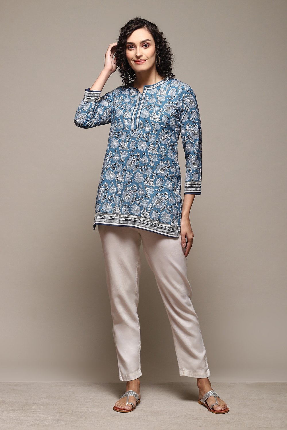 Rose Pink Polyester Straight Printed Kurti image number 0