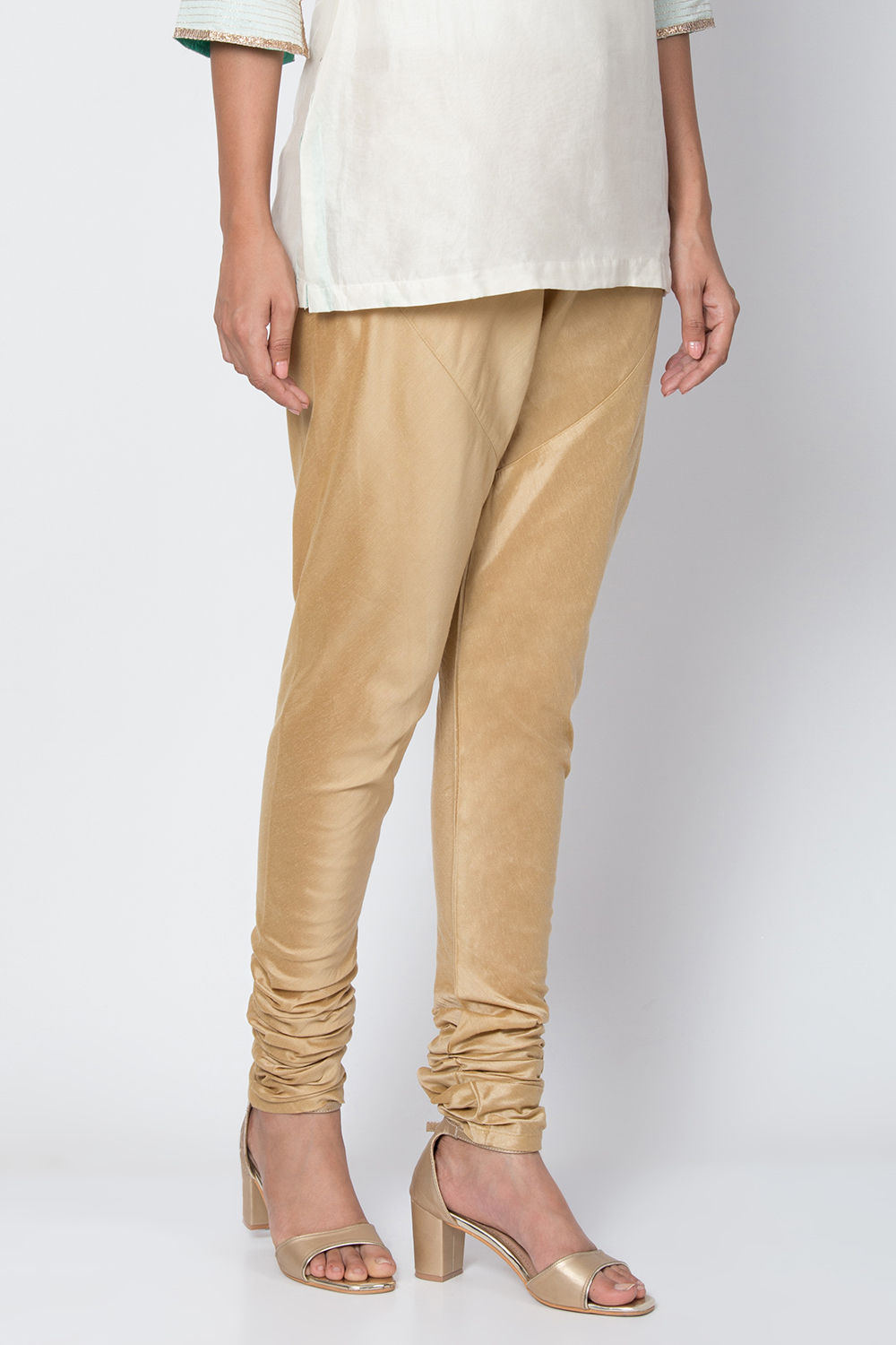 Gold Art Silk Solid Churidar image number 0