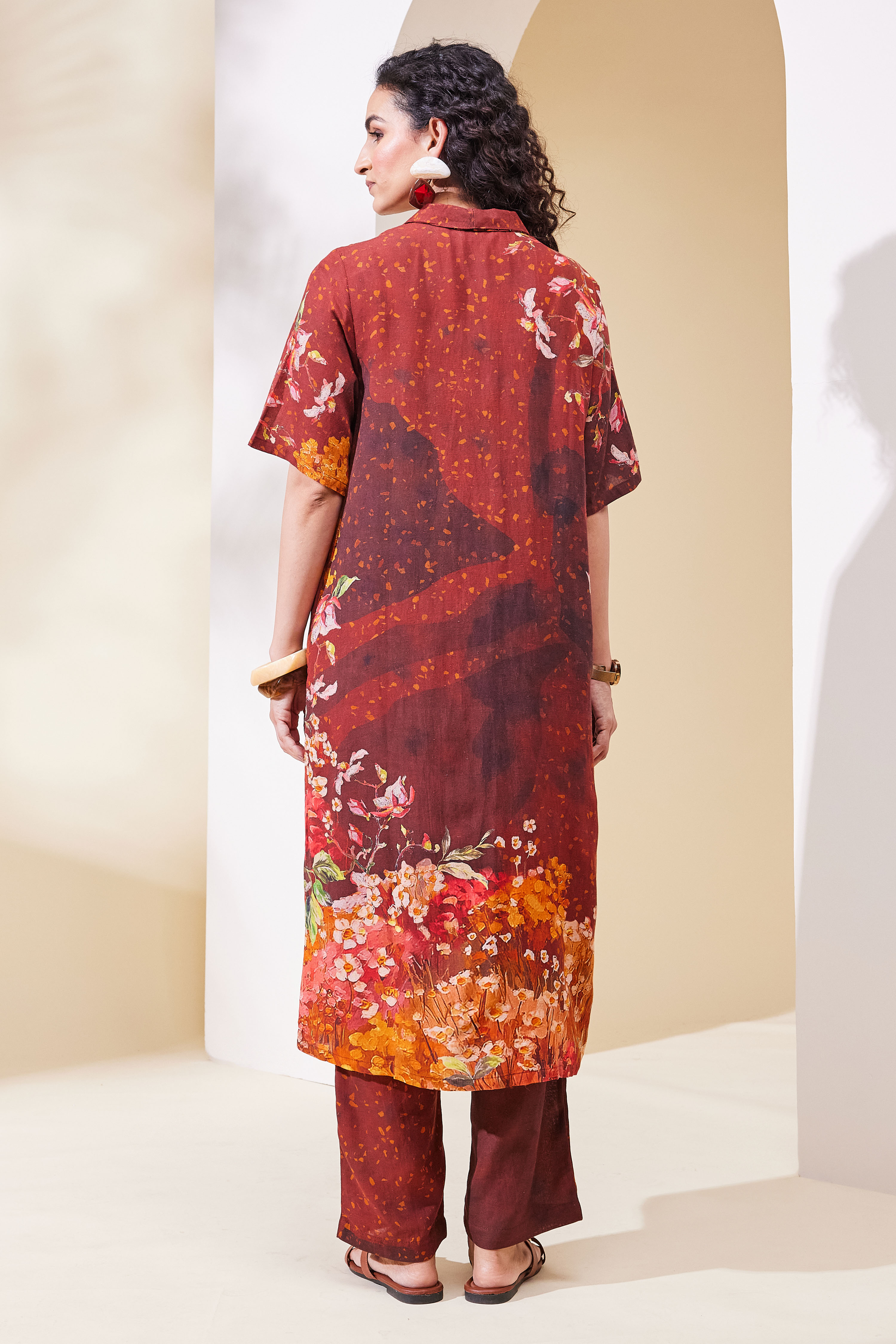 Brown Viscose Rayon A Line Kurta Pants Set image number 4