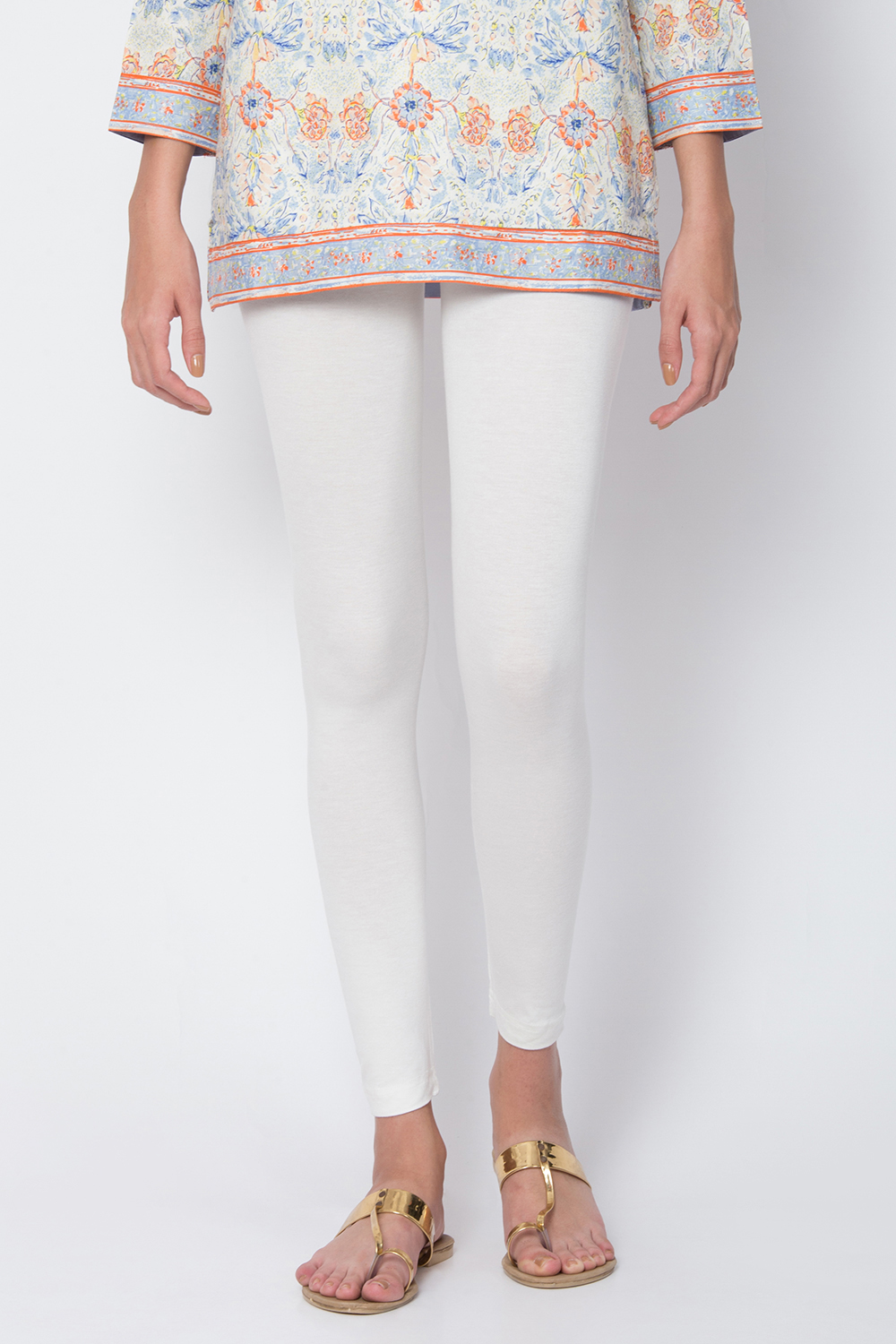 Off White Viscose And Lycra Leggings image number 1