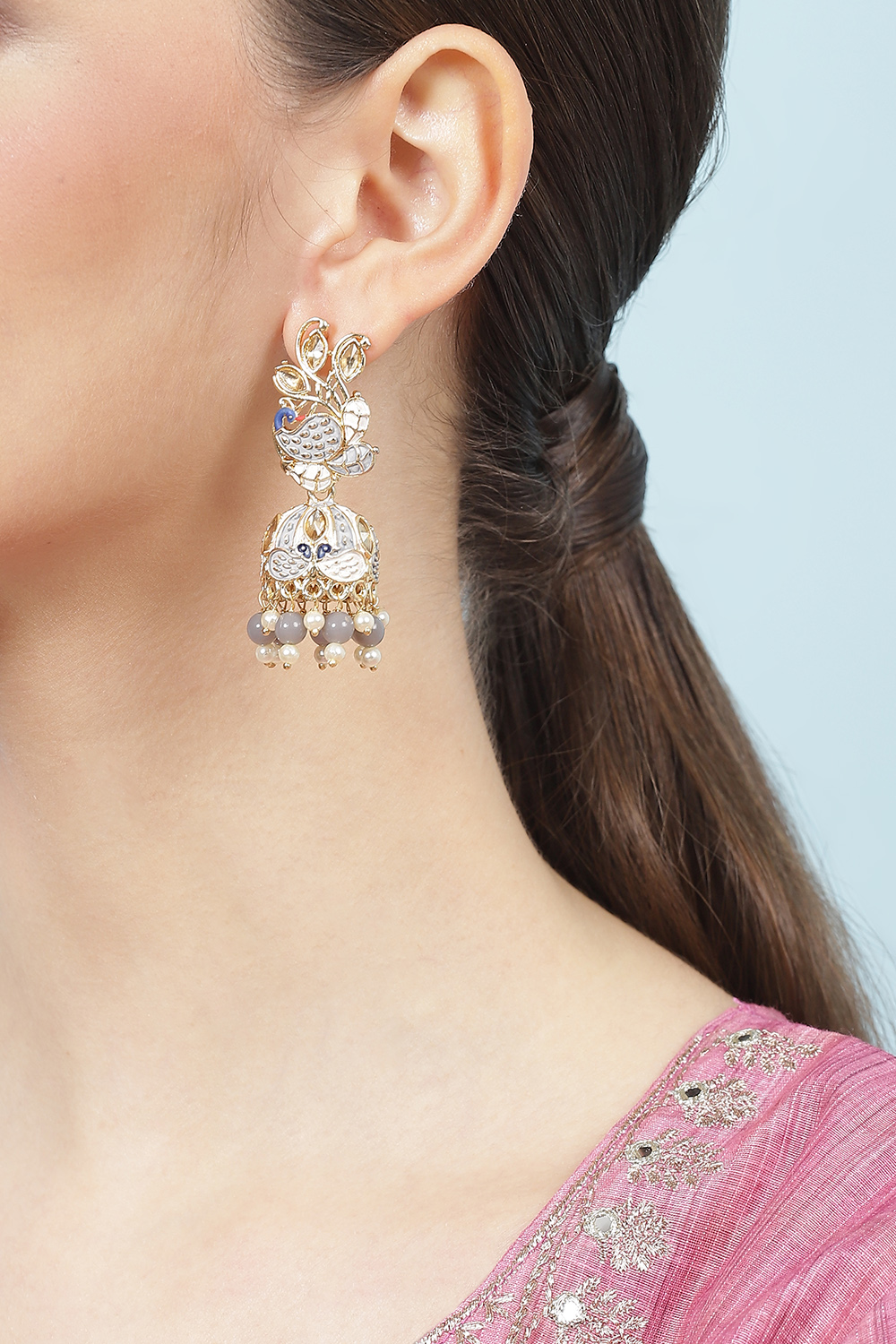 Golden Blue Alloy Earrings image number 1