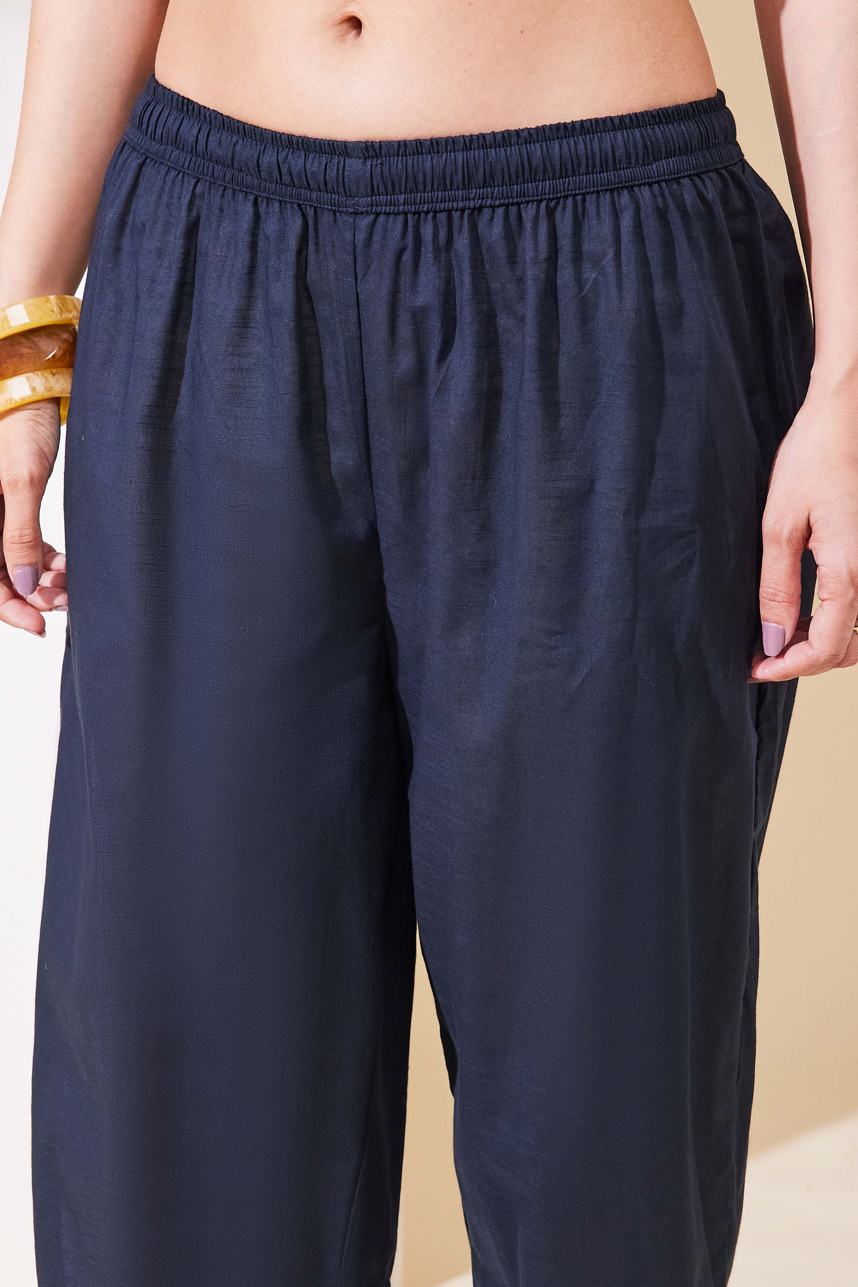 Black Cotton Straight Kurta Pants Set image number 2