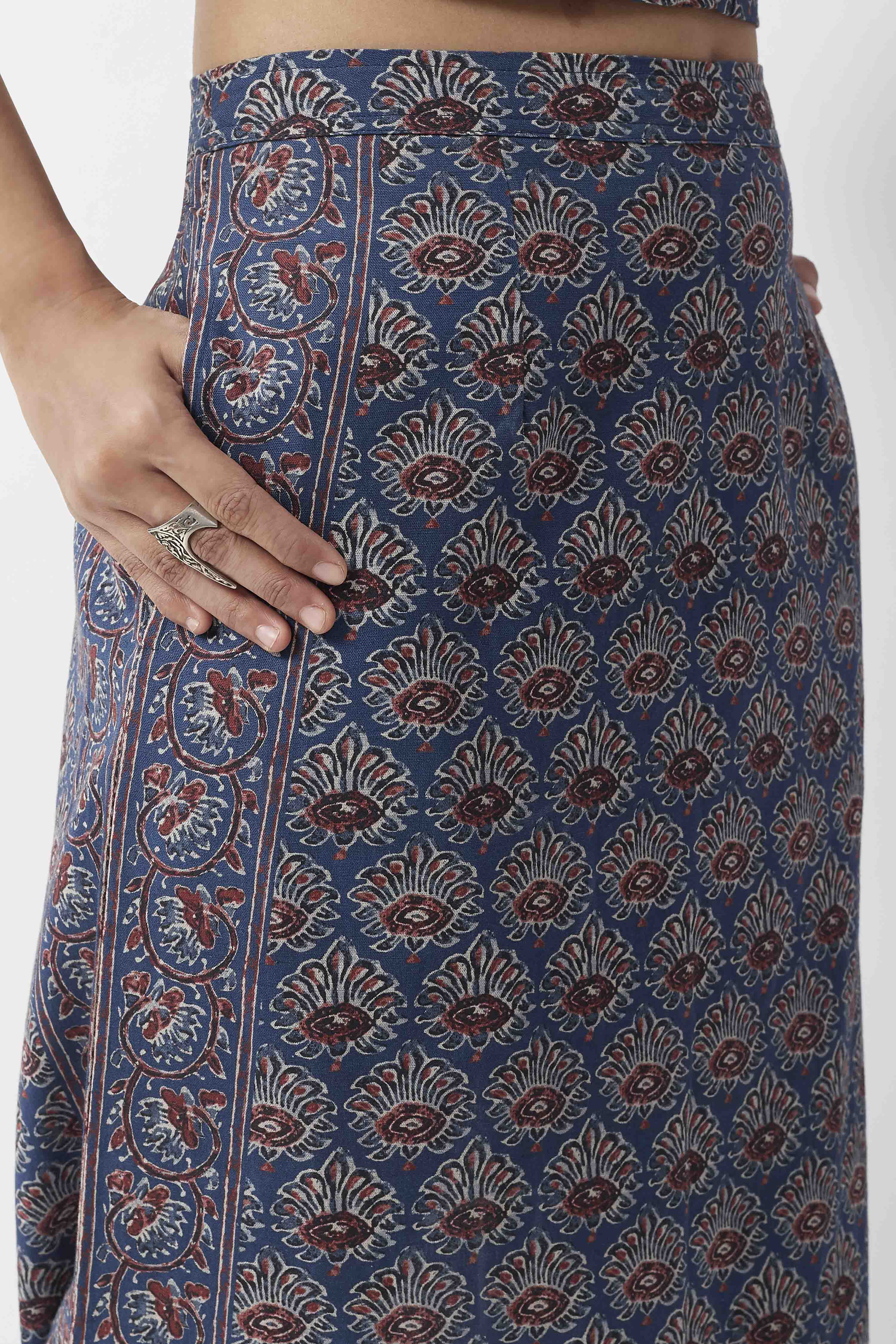 Navy Blue Cotton Printed Skirt image number 1