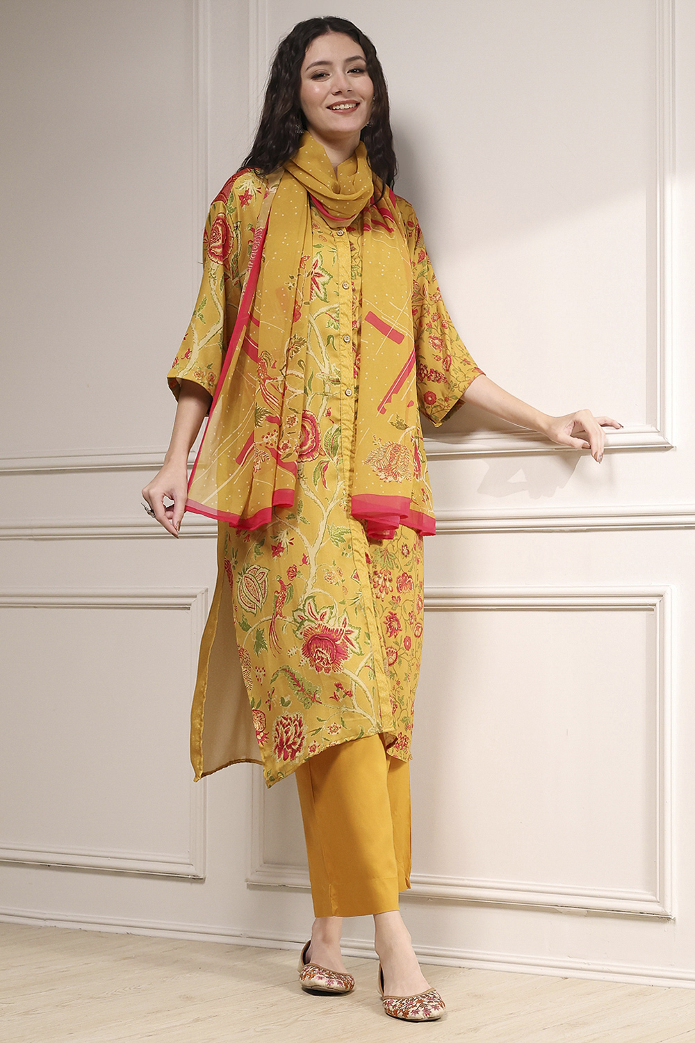 Charcoal Printed Straight Suit Set image number 0
