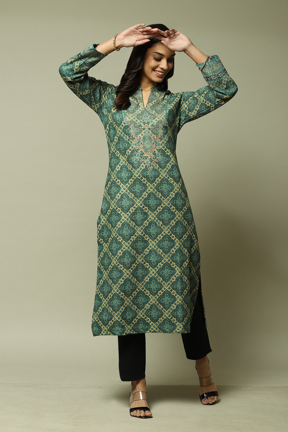 Orange Acrylic Straight Printed Kurta image number 5