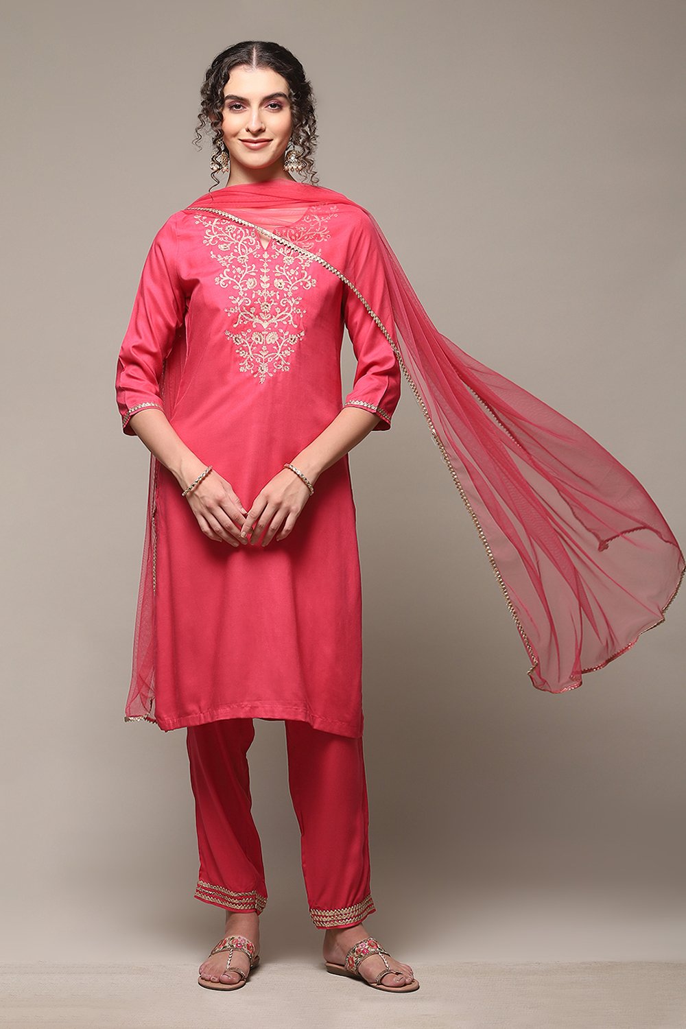 Lime Green Rayon Straight Kurta Regular Pant Suit Set image number 0