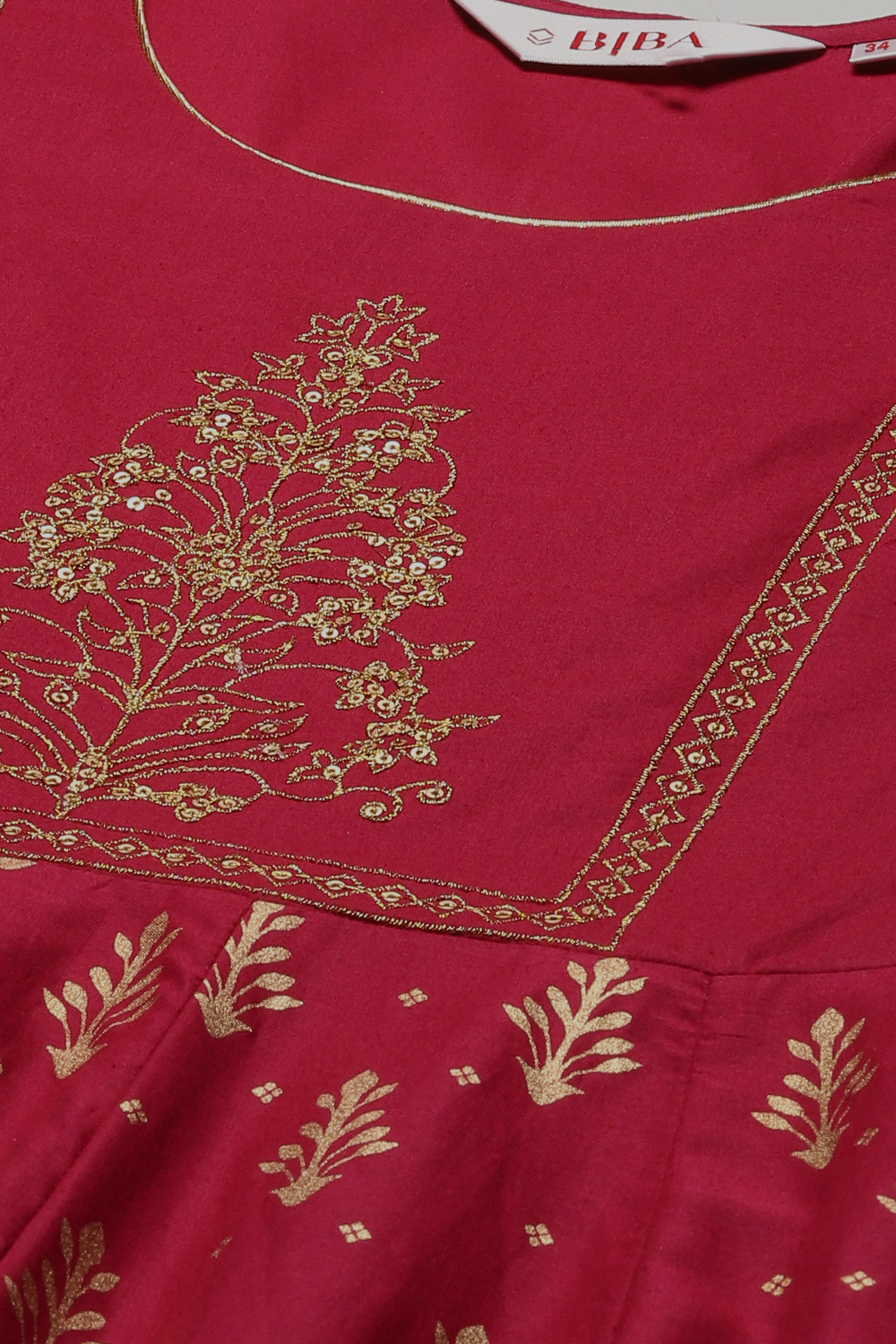 Wine Cotton Flared Printed Kurta image number 1