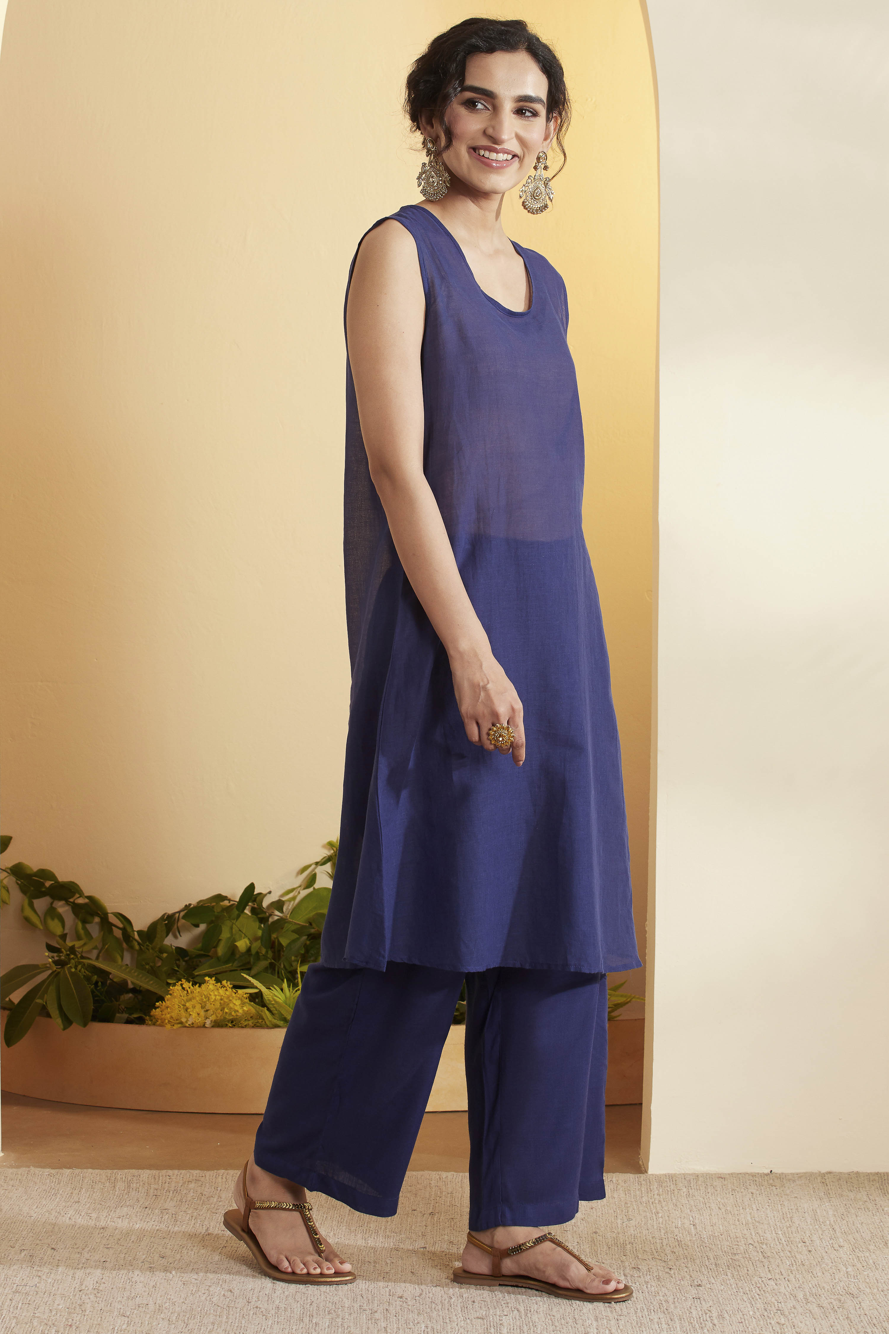 Purple Poly Satin Yarndyed Straight Kurta Set image number 5