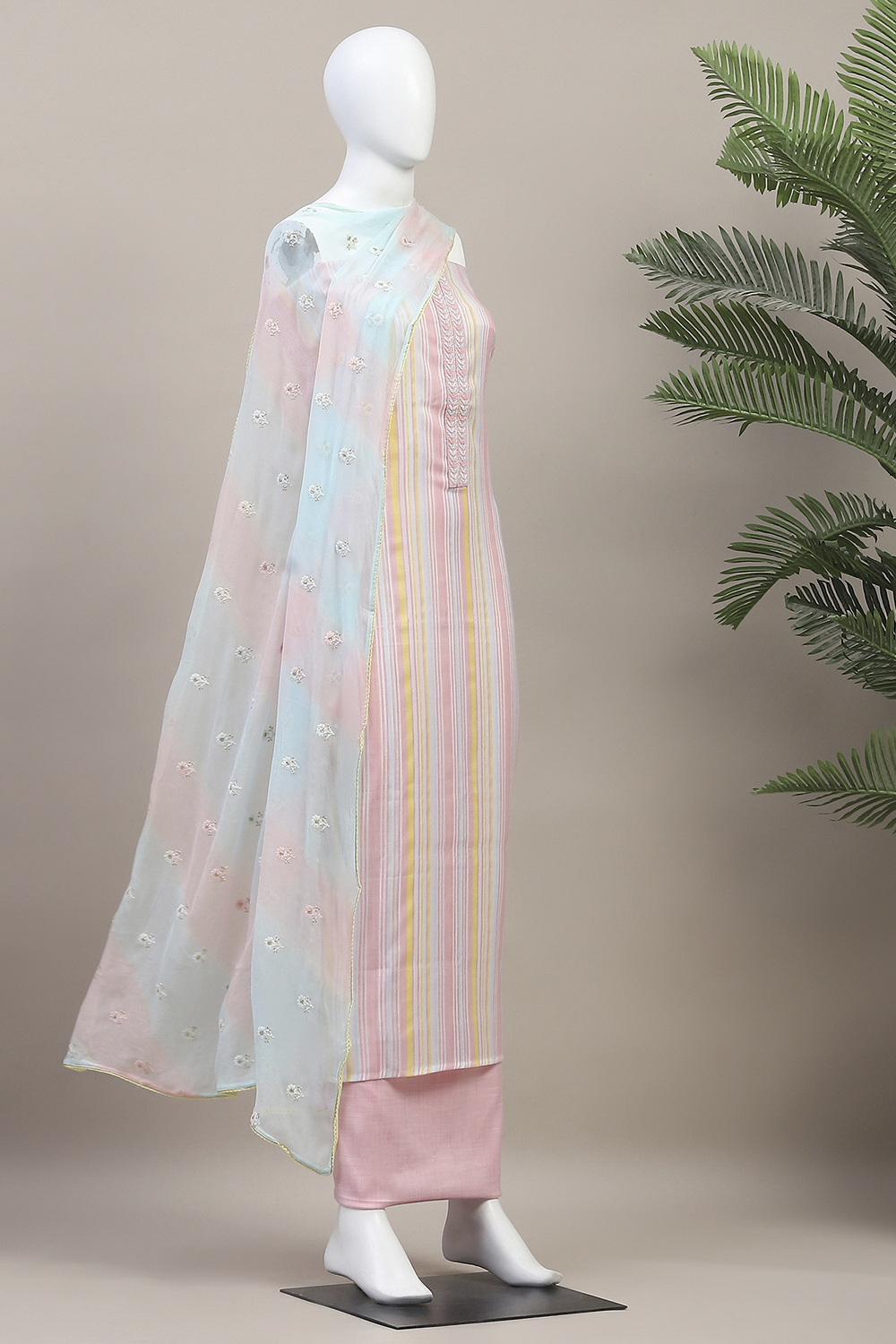 Multi-Colored Cotton Unstitched Suit Set image number 4