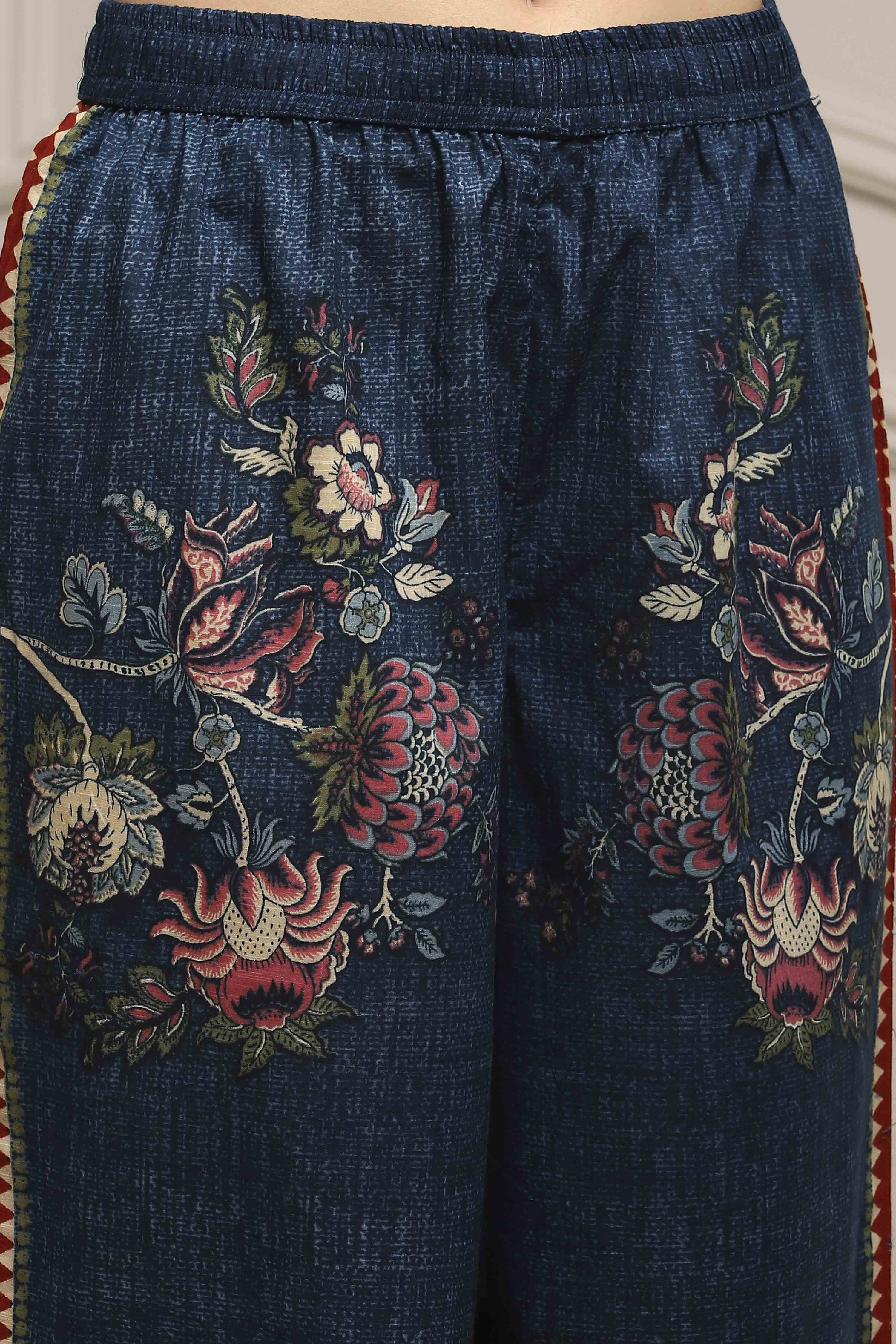 Blue Cotton Straight Printed Kurta Pants Set image number 2