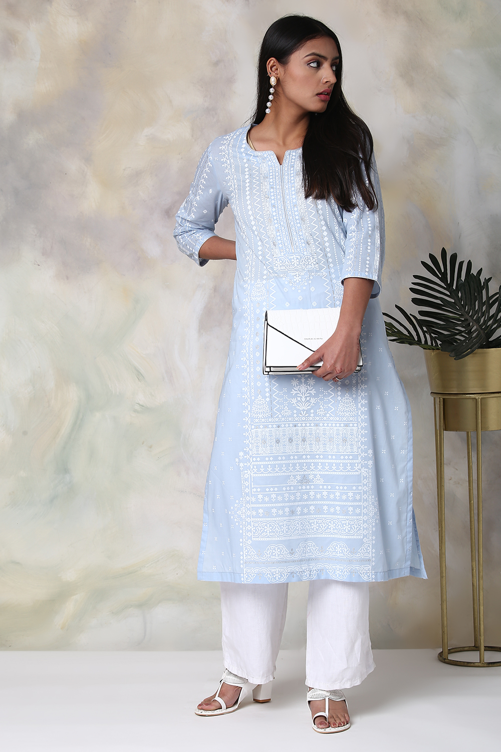 Pink Cotton Straight Printed Kurta image number 3